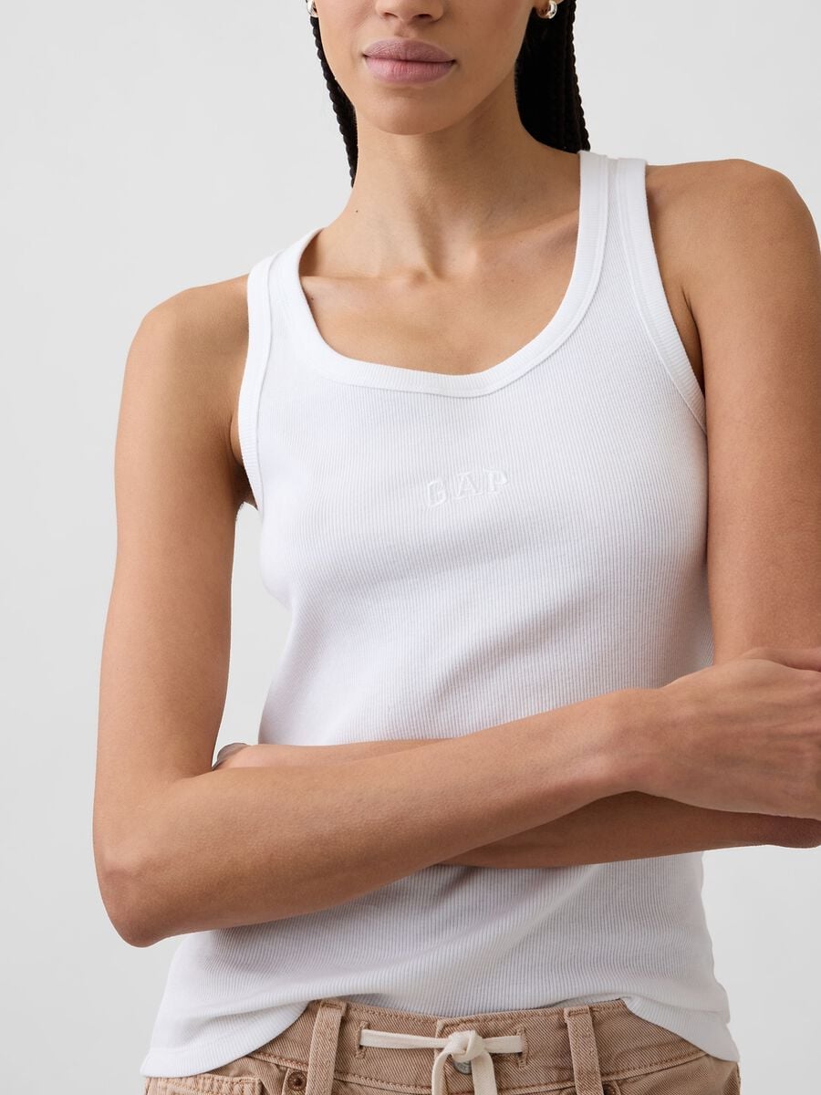 Tank top in cotone elasticizzato con logo GAP Donna_3