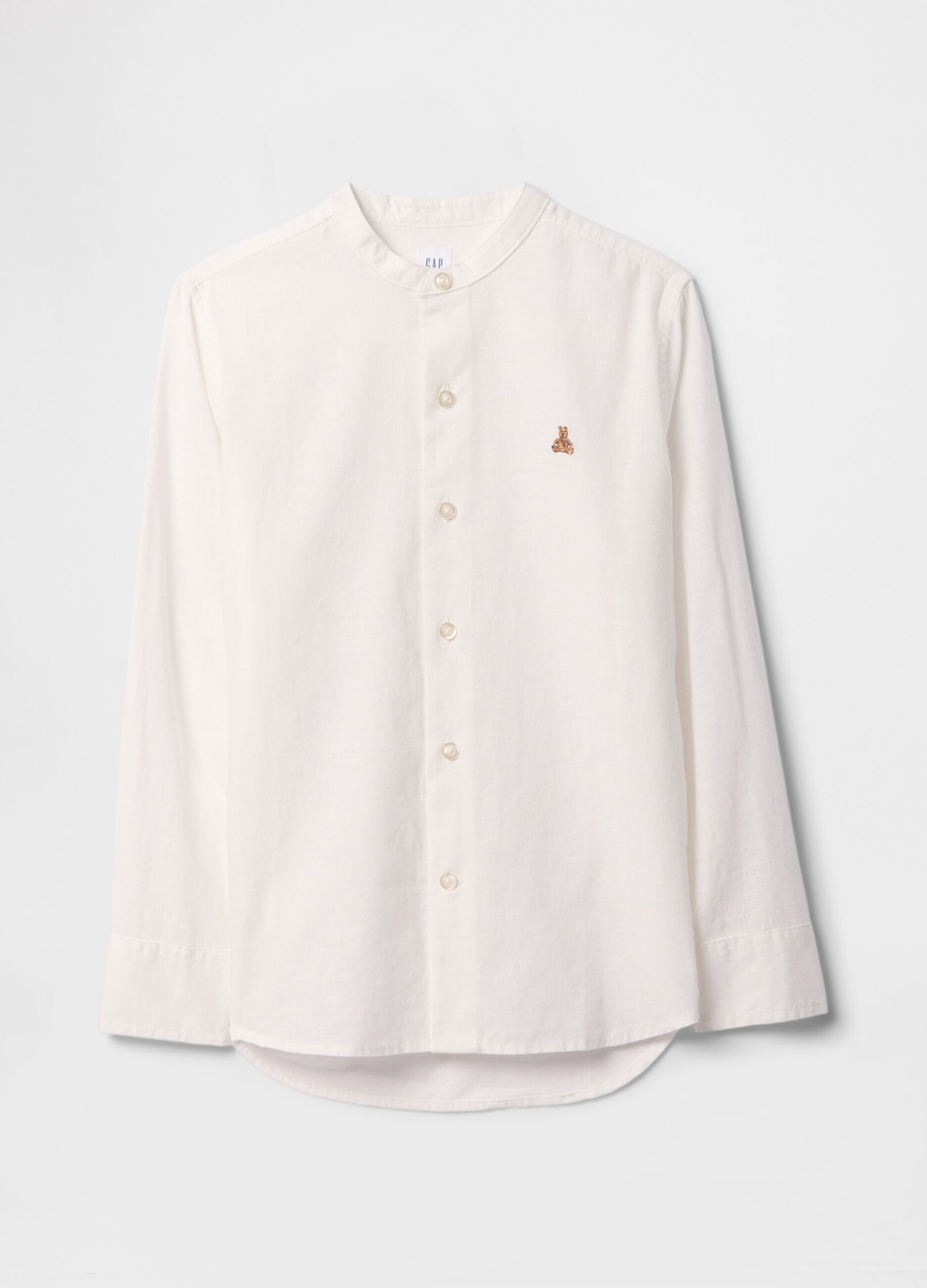 Camicia bianca a maniche lunghe in lino e cotone GAP Kids_4