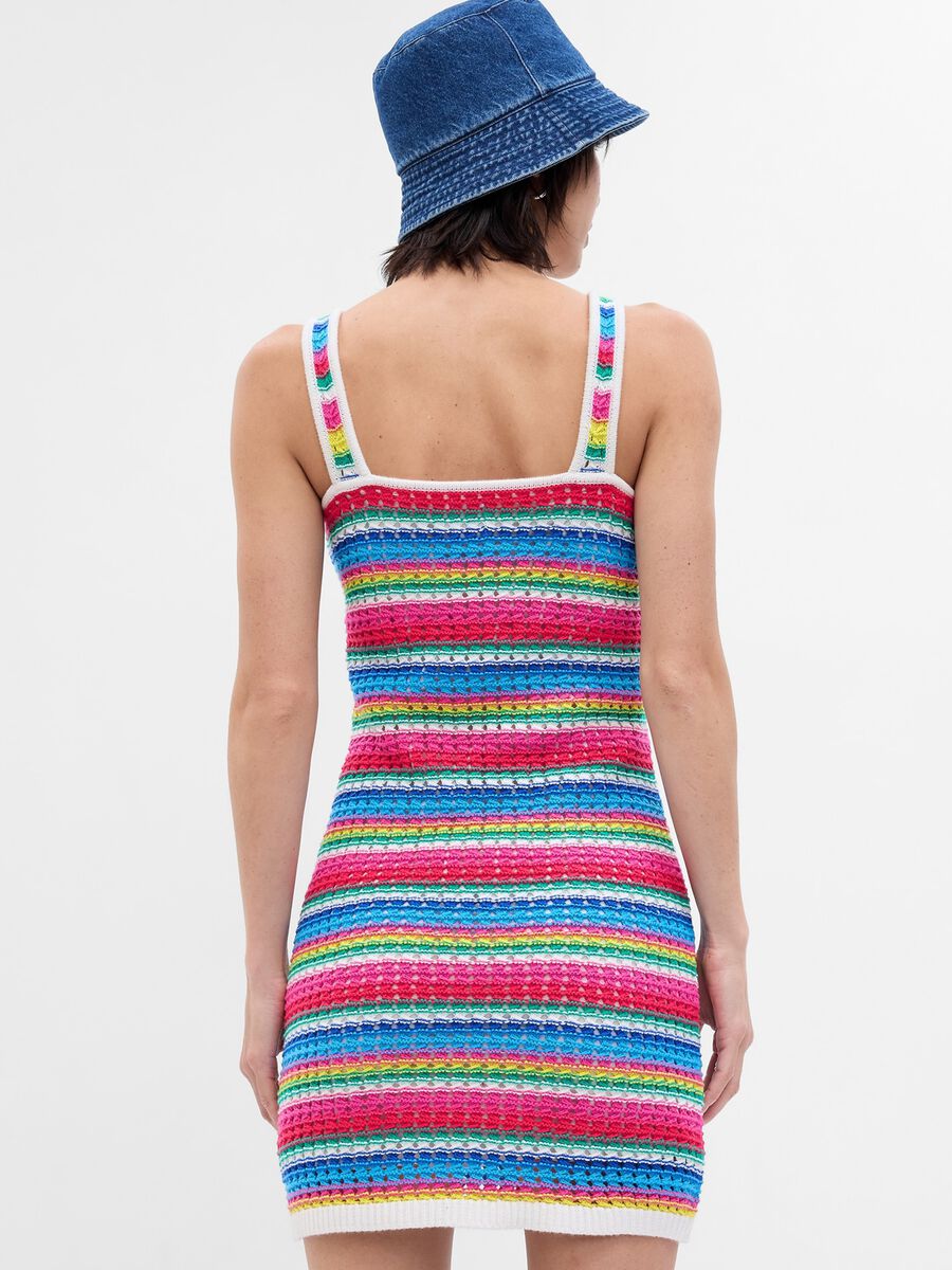 Short crochet dress with multicoloured stripes Woman_1