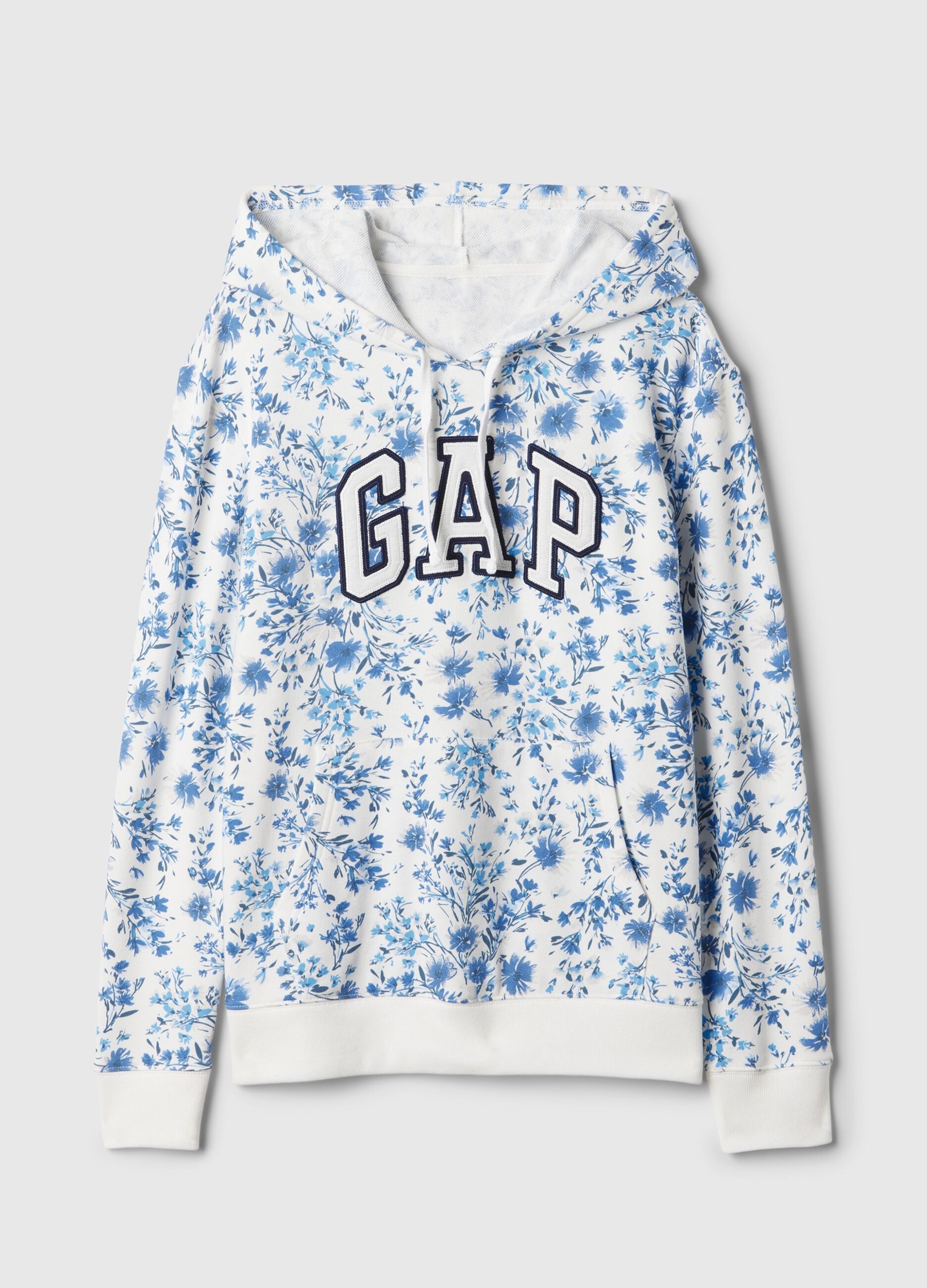 Floral sweatshirt with hood and logo embroidery_3