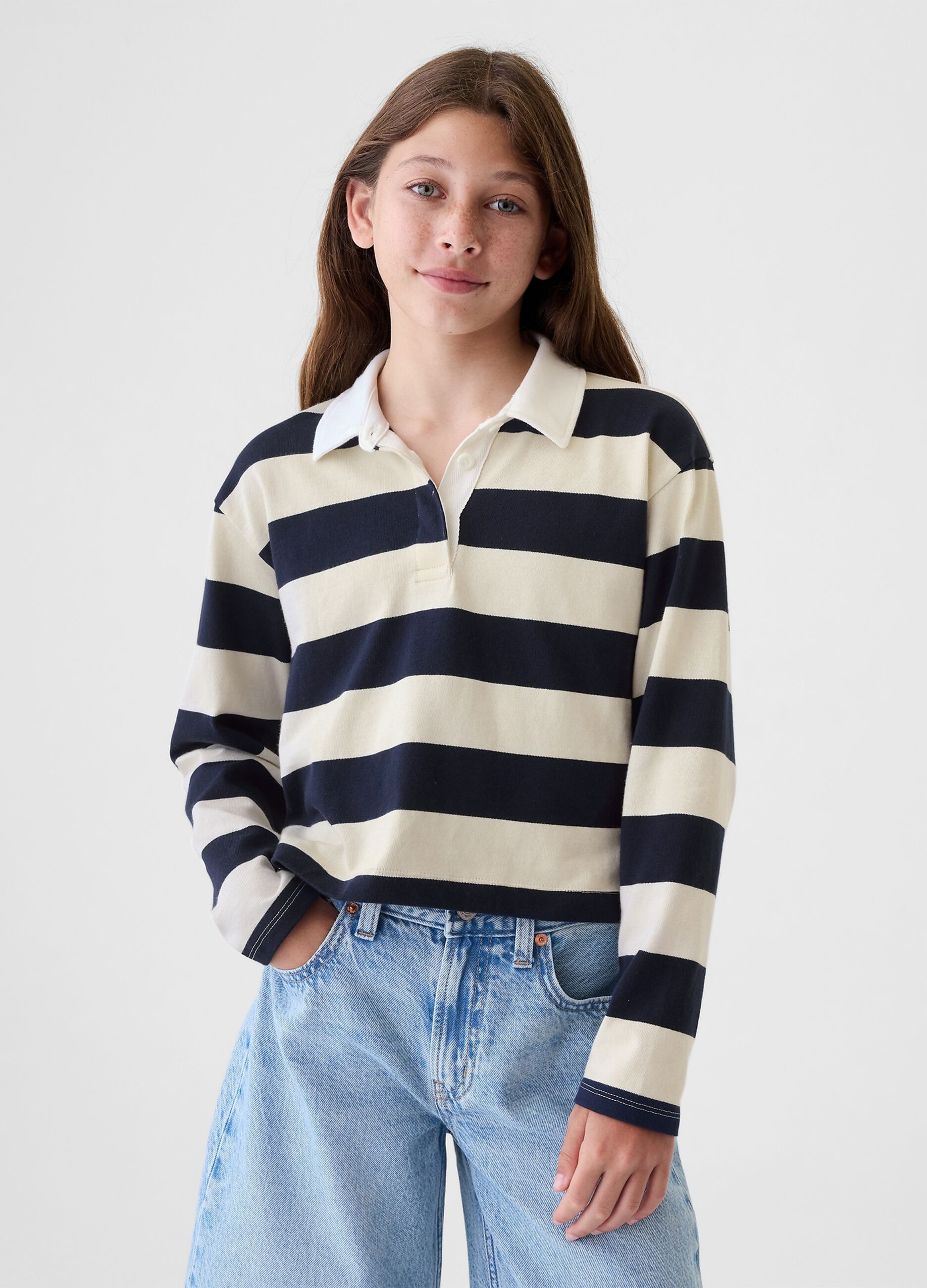 Polo a righe con maniche lunghe