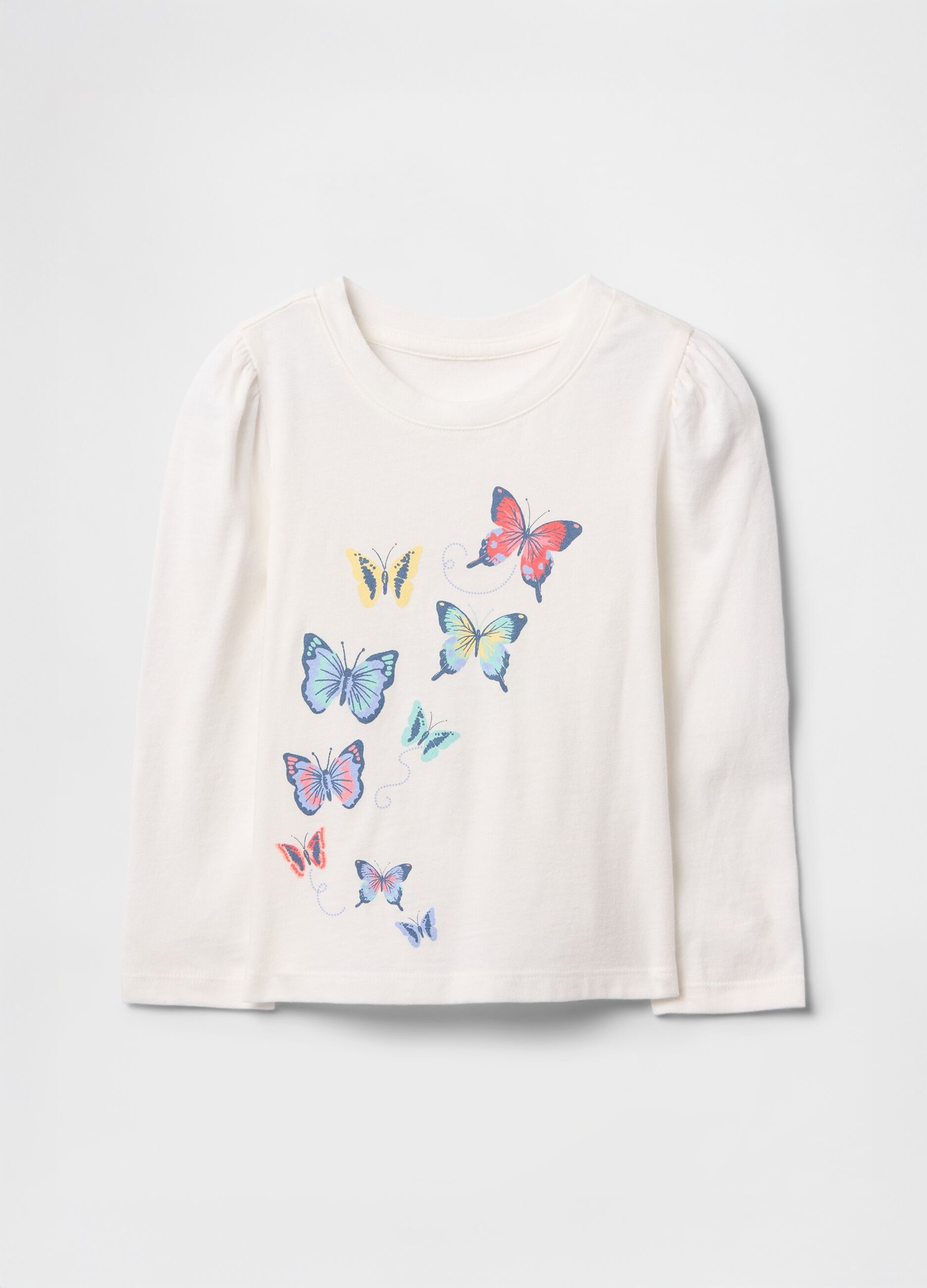 Maglia a maniche lunghe bianca con farfalle multicolor