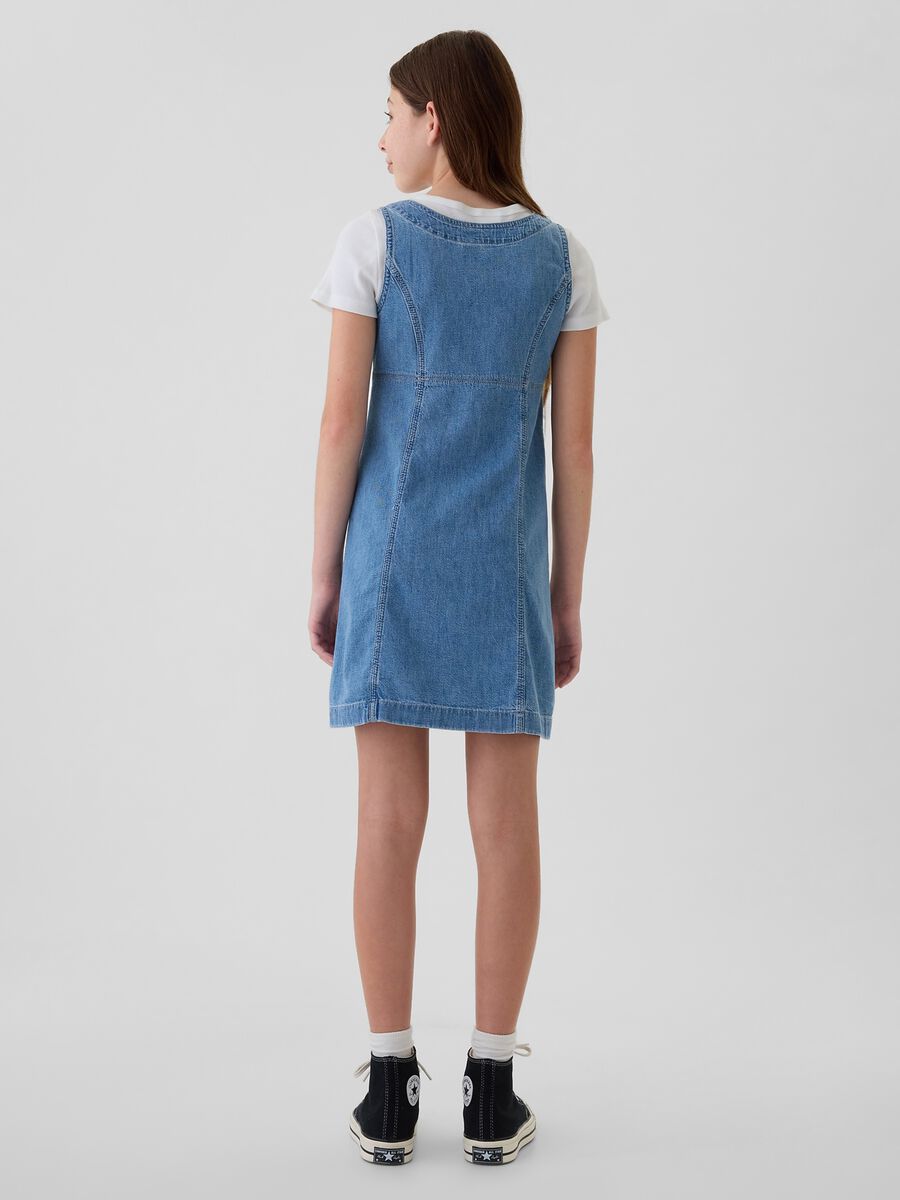 Vestito corto smanicato in denim con bottoni Bambina_1