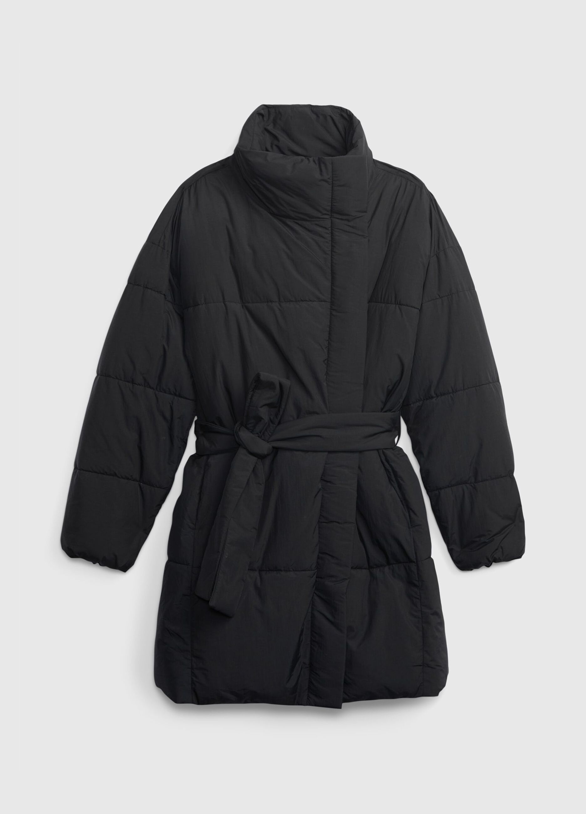 Long quilted padded jacket with belt_2