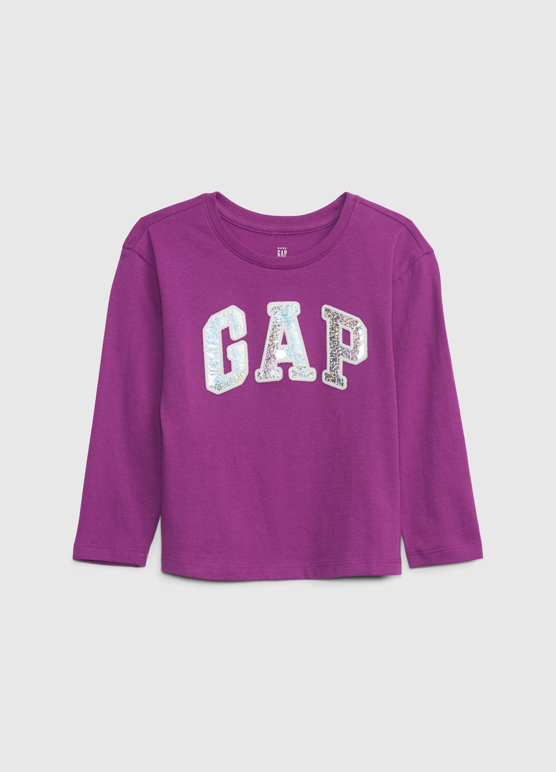 T-shirt with sequin logo patch