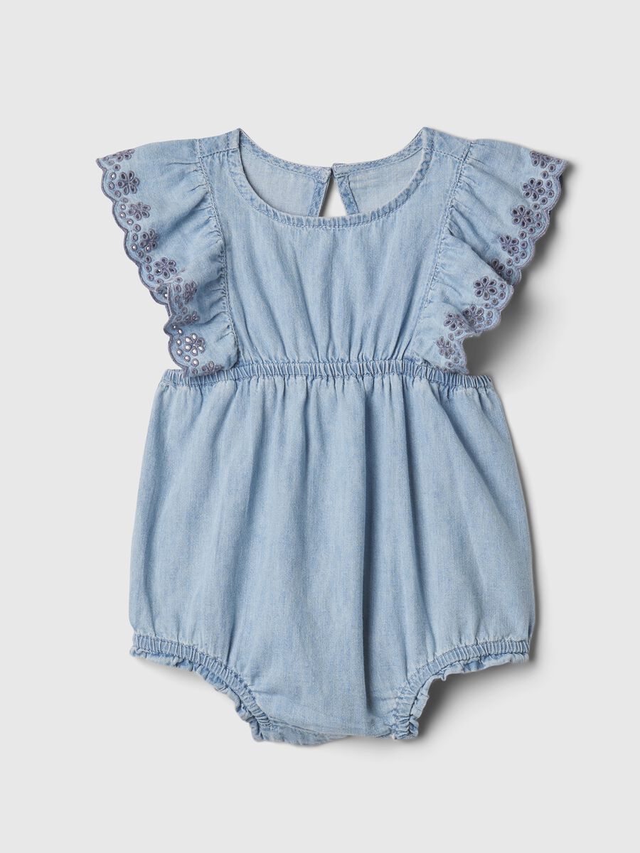 Denim romper suit with broderie anglaise Newborn Boy_0