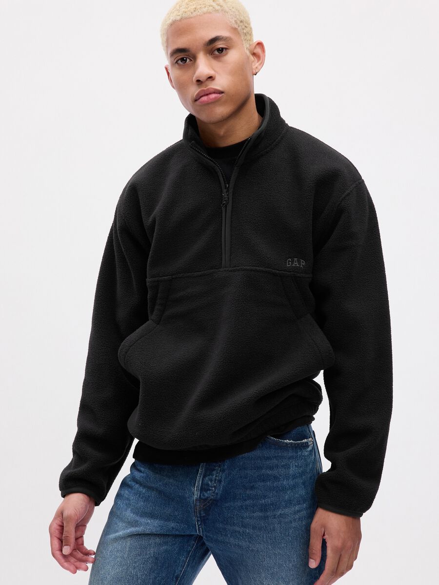 Felpa half-zip in pile con ricamo logo Uomo_0