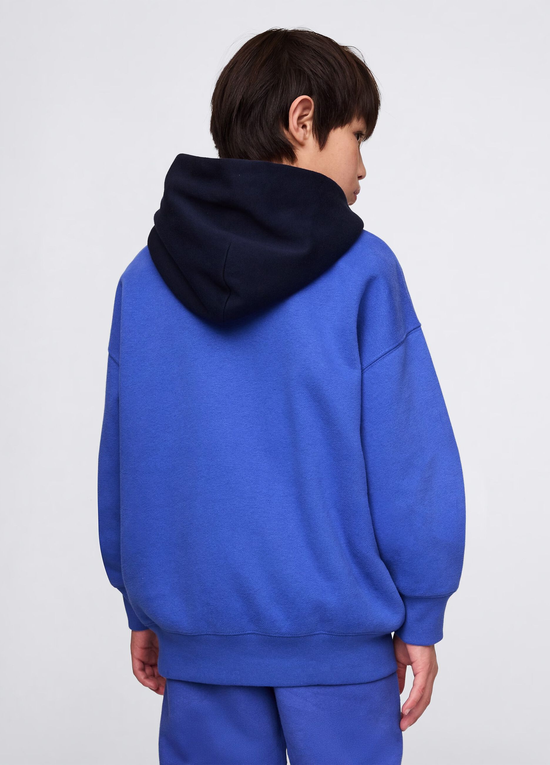 Blue sweatshirt with hood and logo embroidery_3