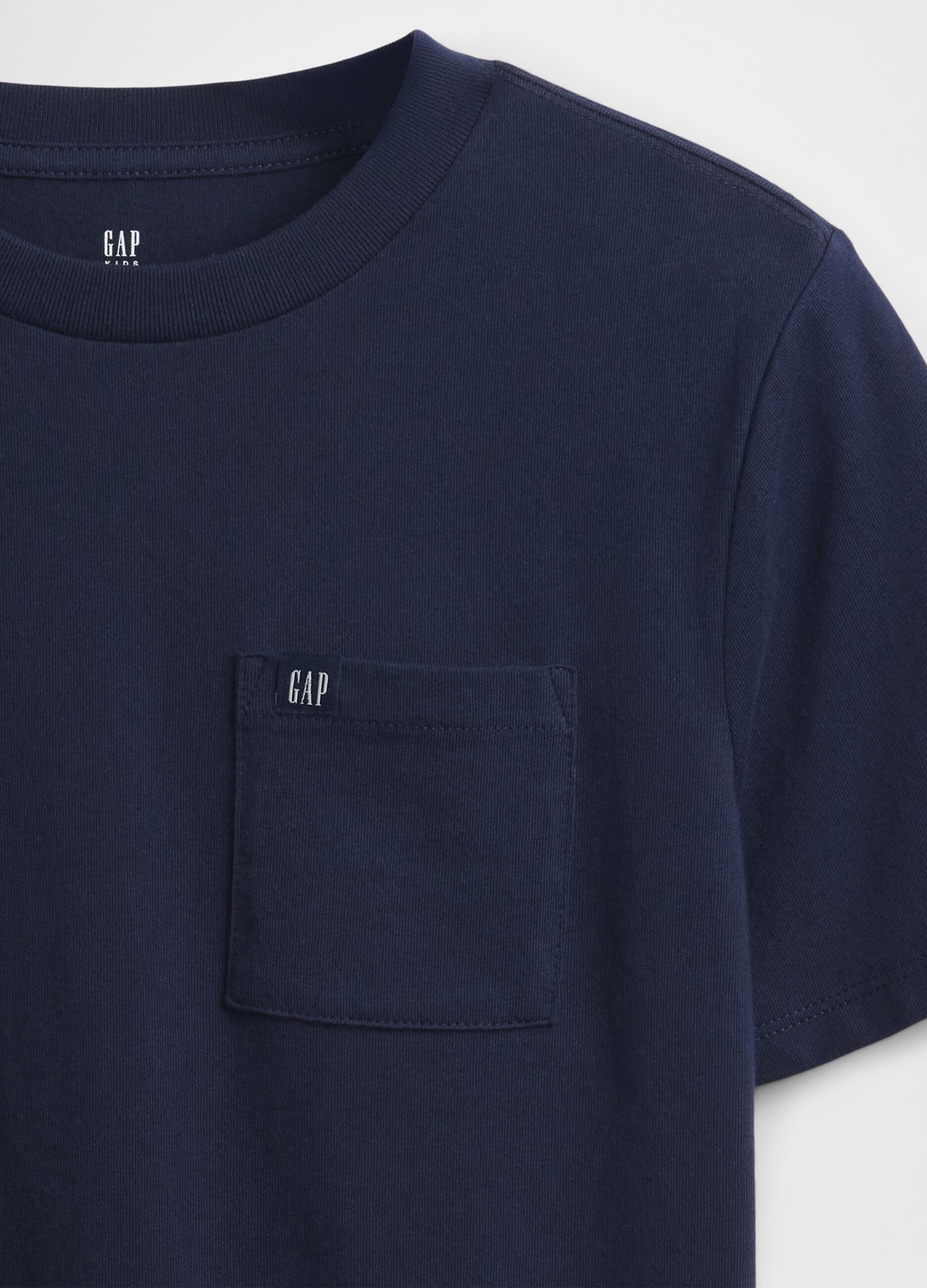 T-shirt blu in cotone con tasca_1