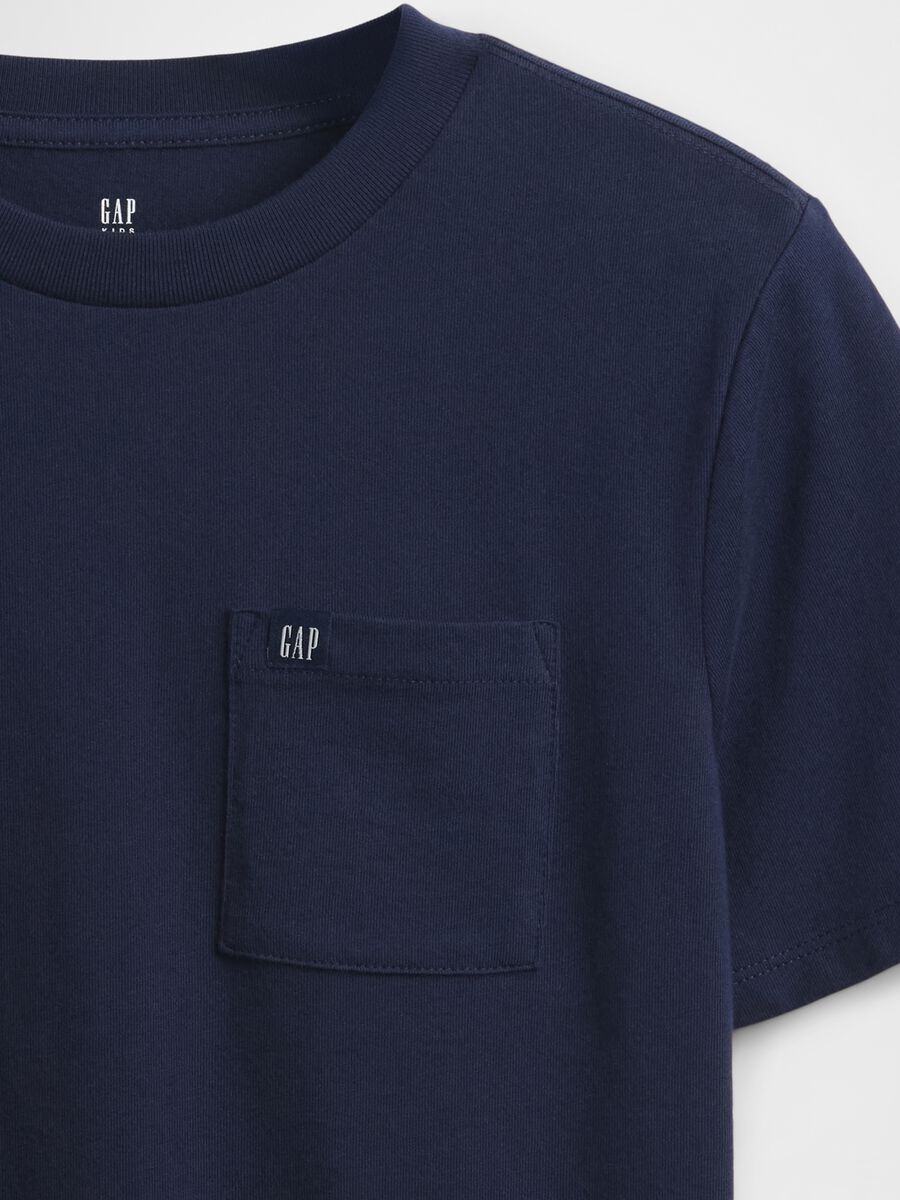 T-shirt blu in cotone con tasca Bambino_1
