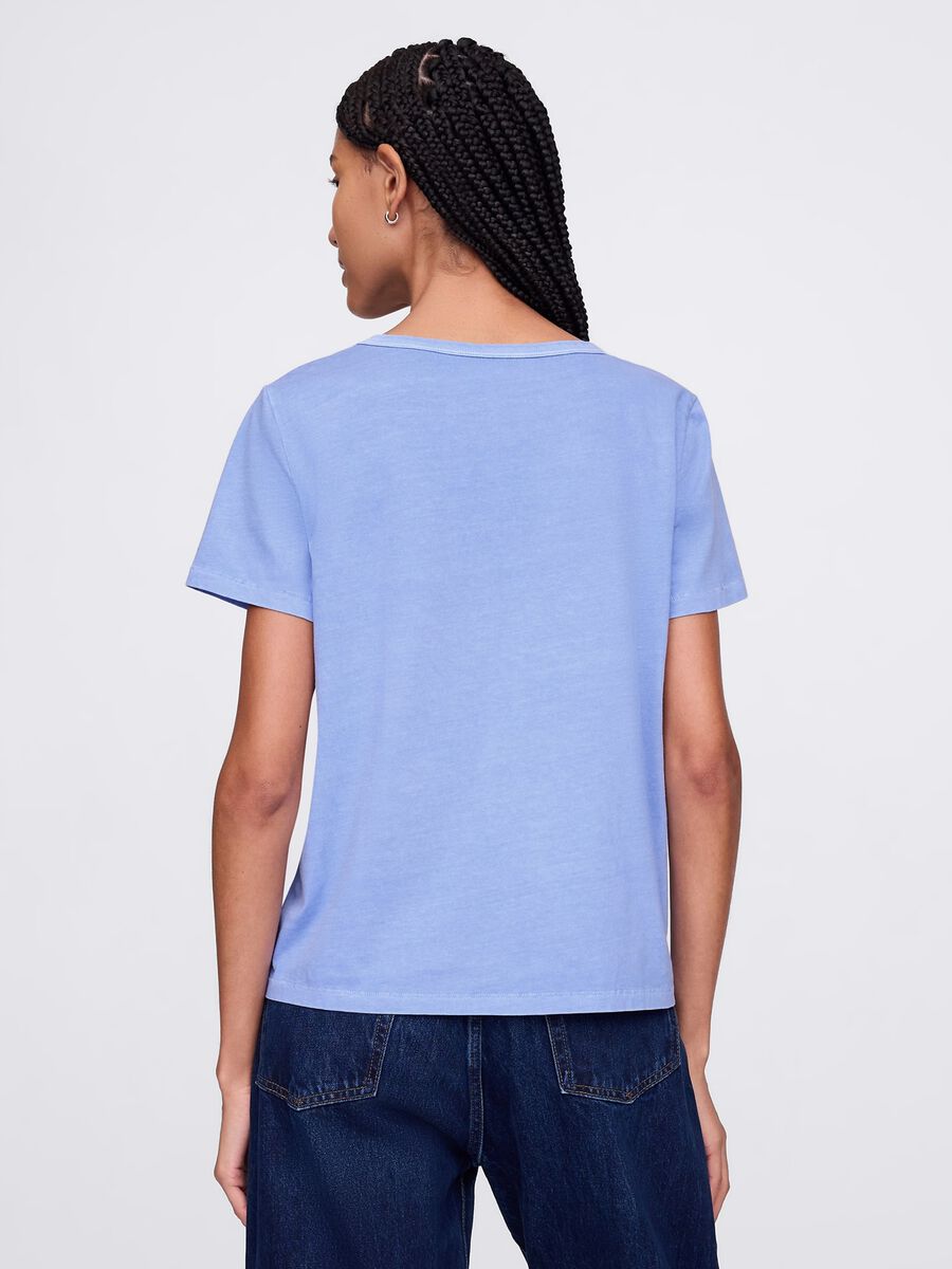 T-shirt basic azzurra in cotone Donna_2