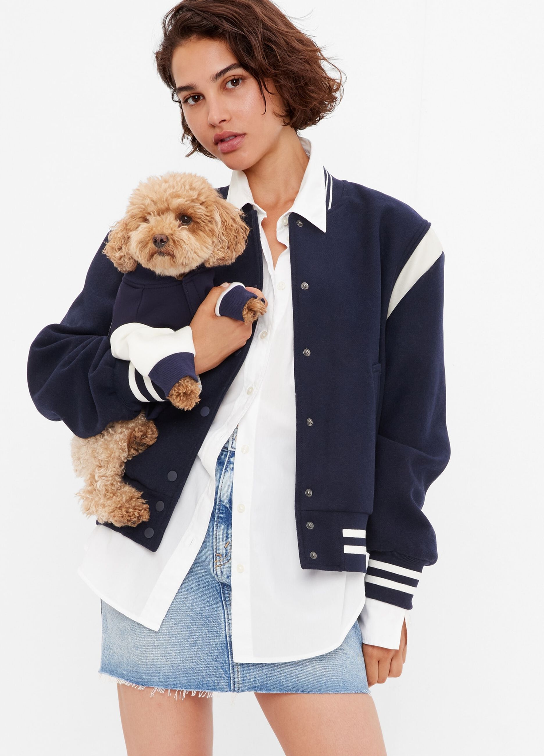 Oversize varsity jacket with striped trims