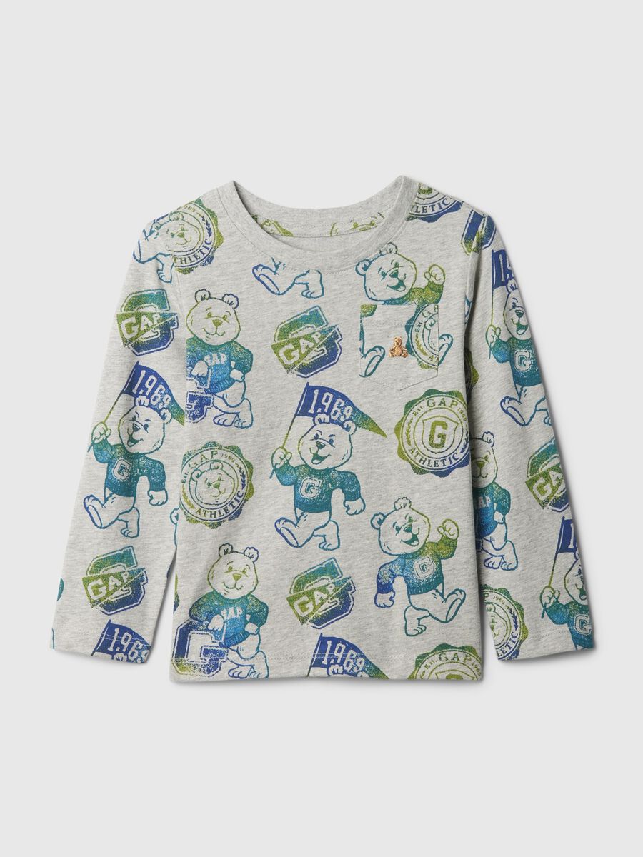 T-shirt con stampa e ricamo orsetto Bimbo_0