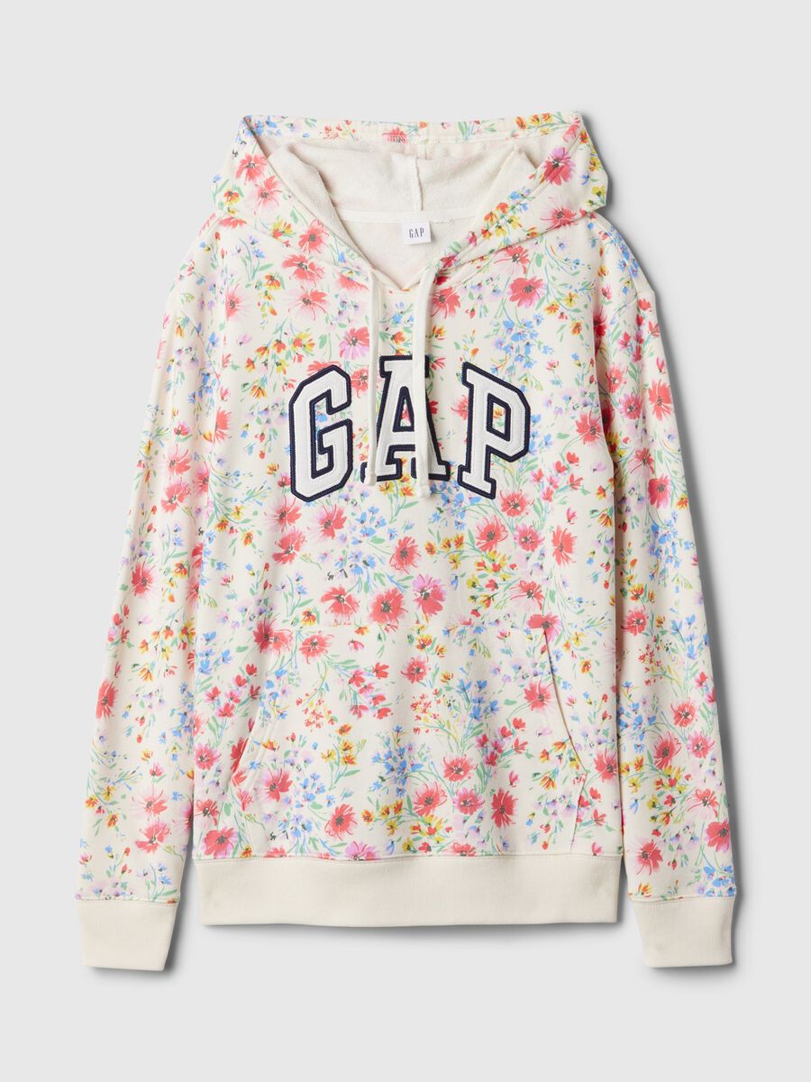 Felpa floreale con cappuccio e ricamo logo Donna_3