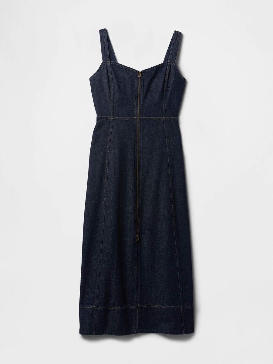 Abito lungo denim con zip frontale Donna_6