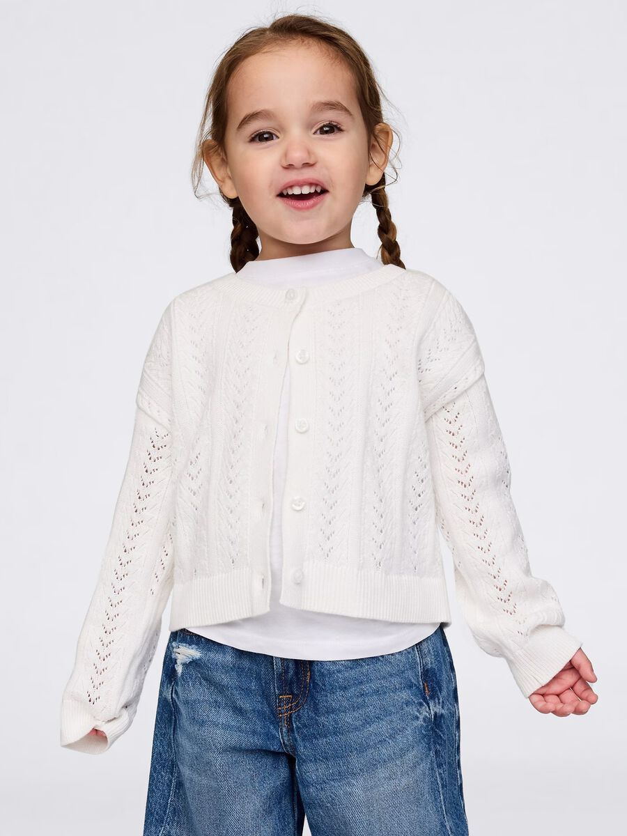 Cardigan bianco in cotone traforato GAP Kids Bimba_0