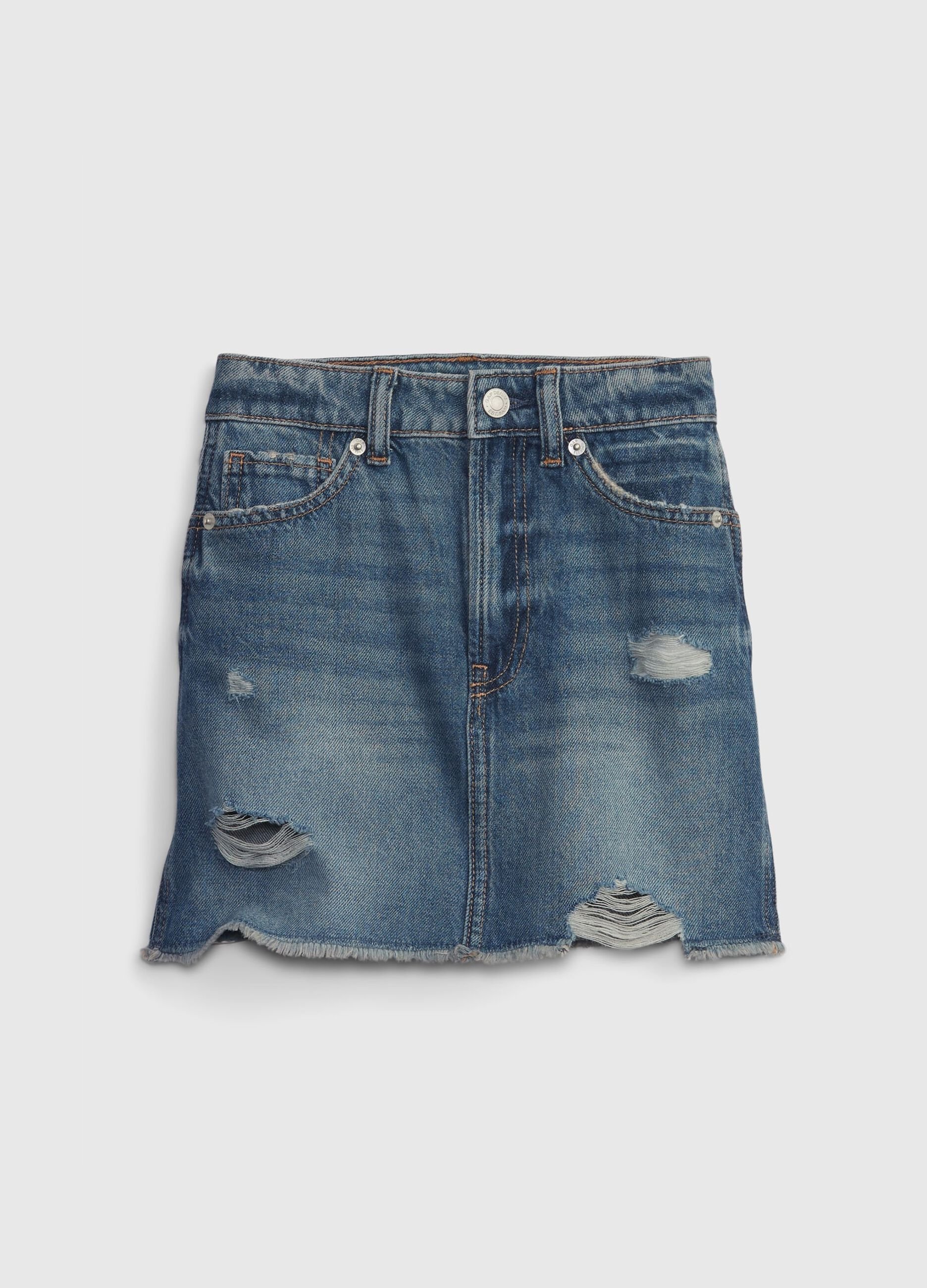 Gonna in denim effetto distressed
