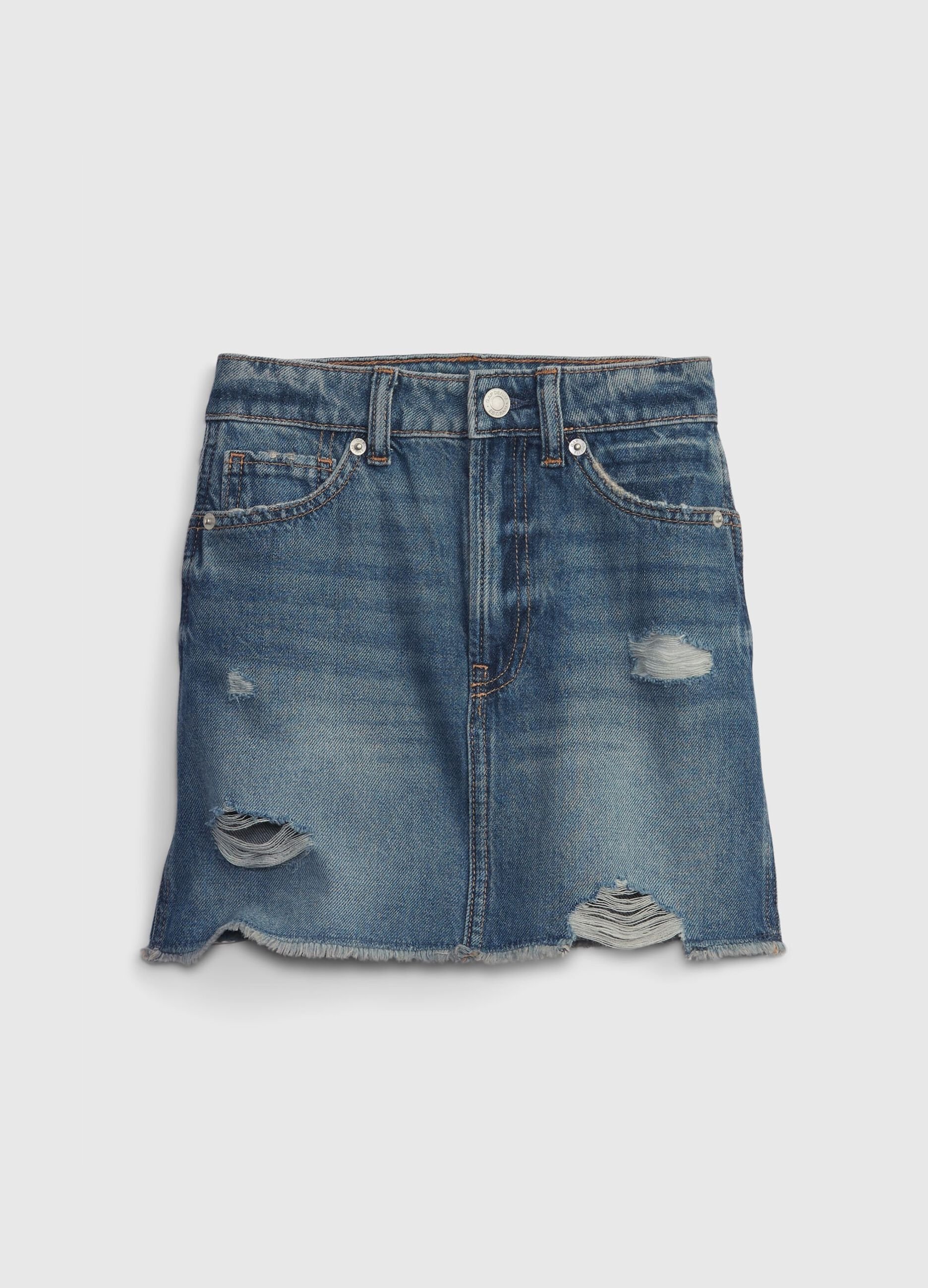 Skirt in distressed-effect denim