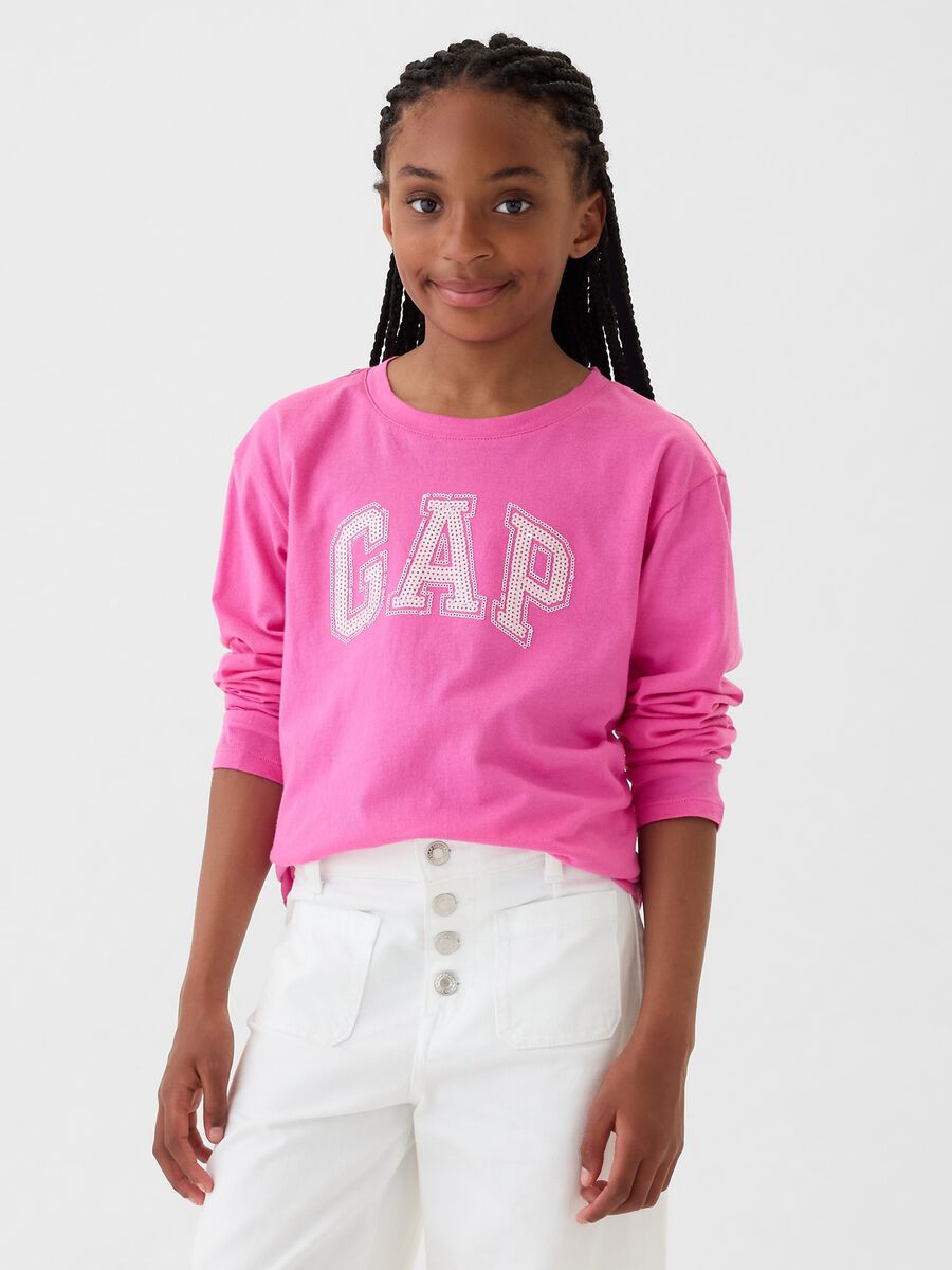 T-shirt con logo in micro paillettes Bambina_0