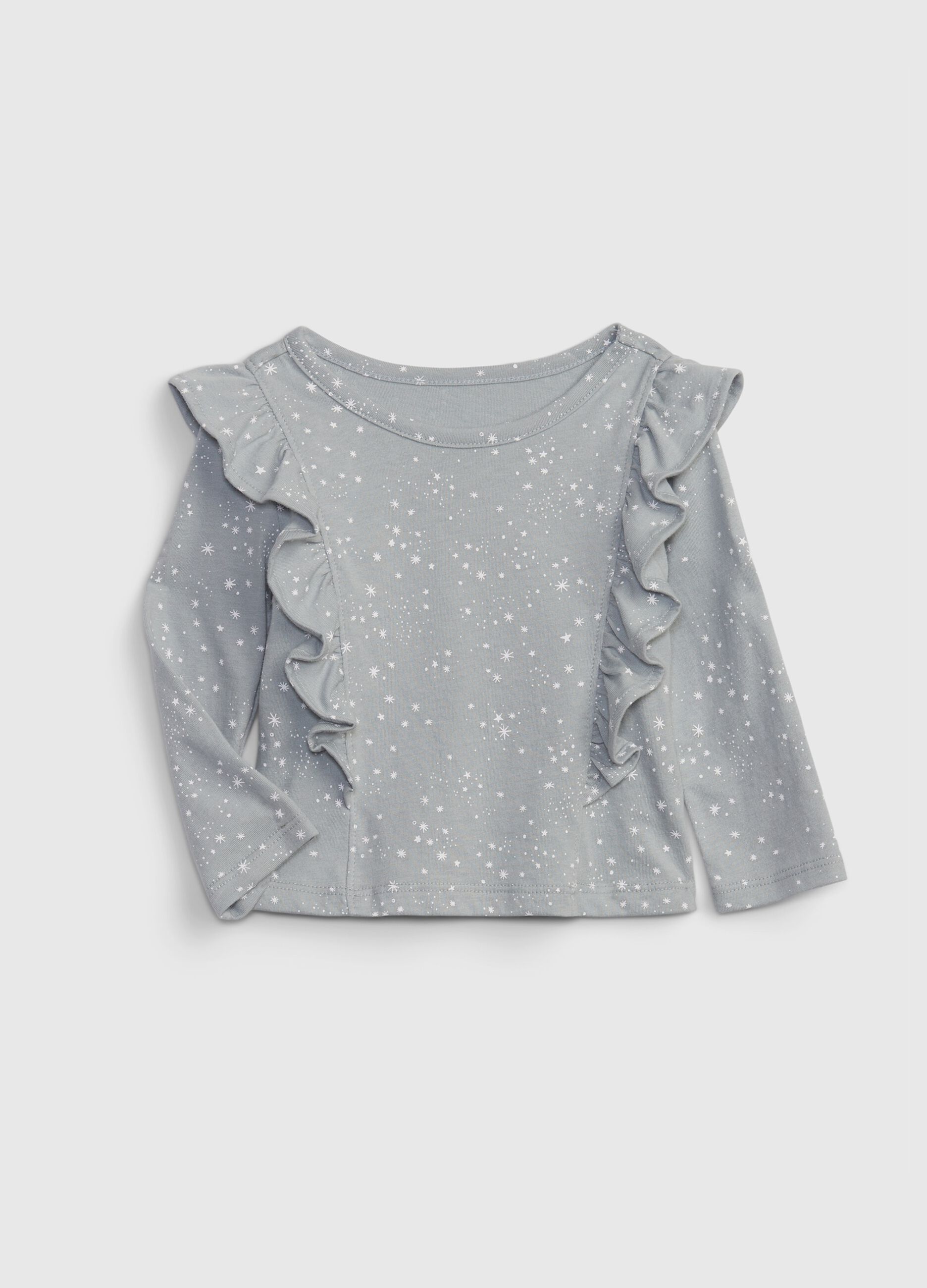 Long-sleeved T-shirt with print and flounces