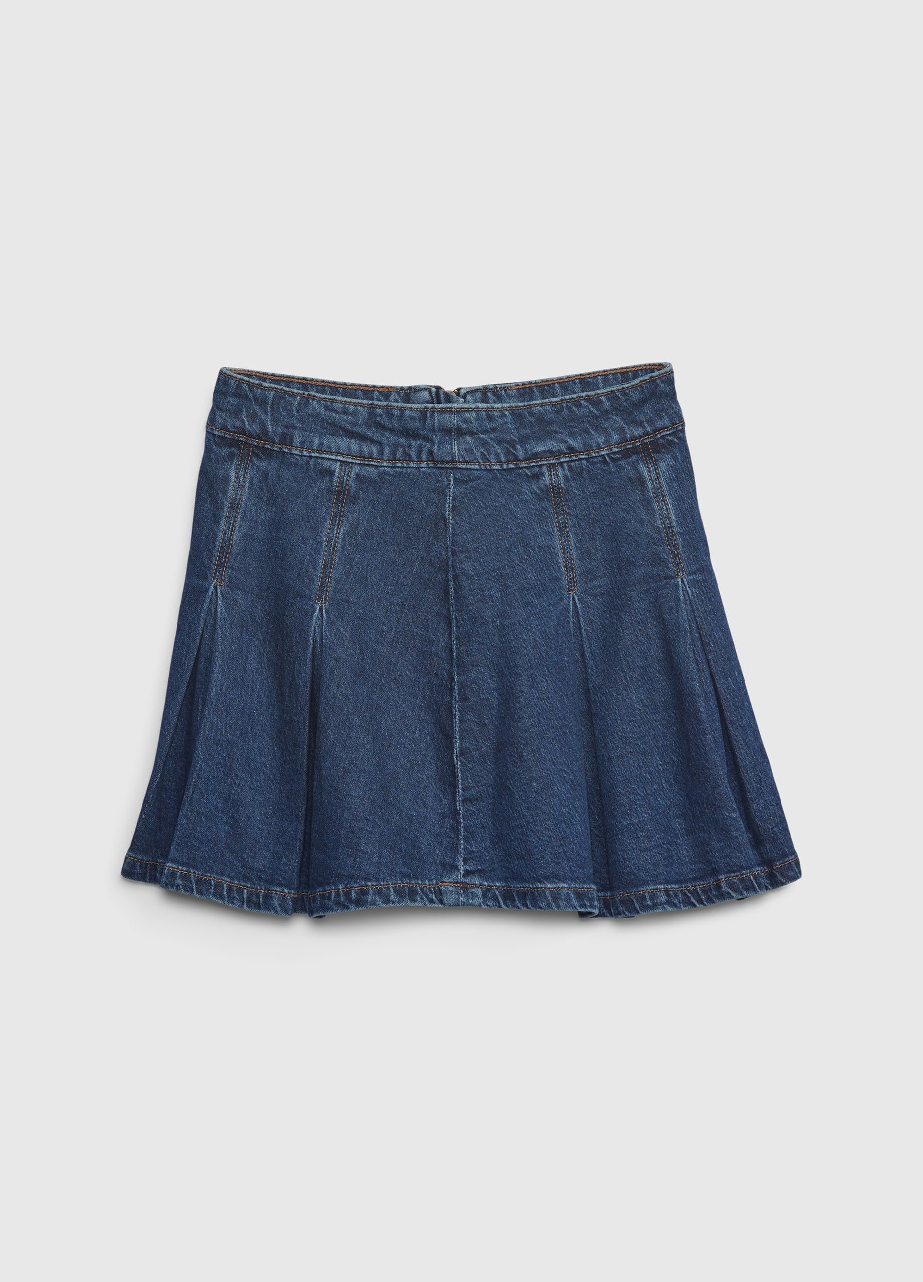 Pleated denim miniskirt