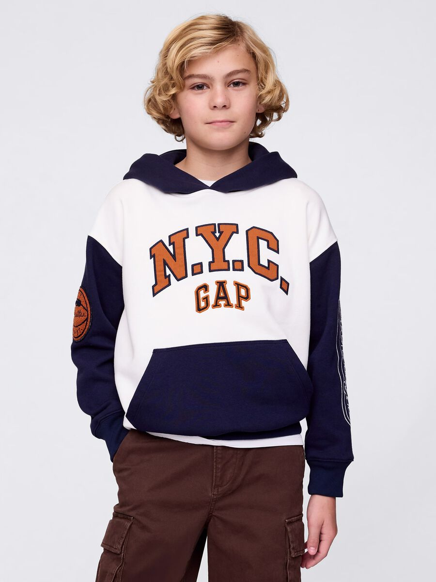 Blue and white sweatshirt with hood and patch Boy_0
