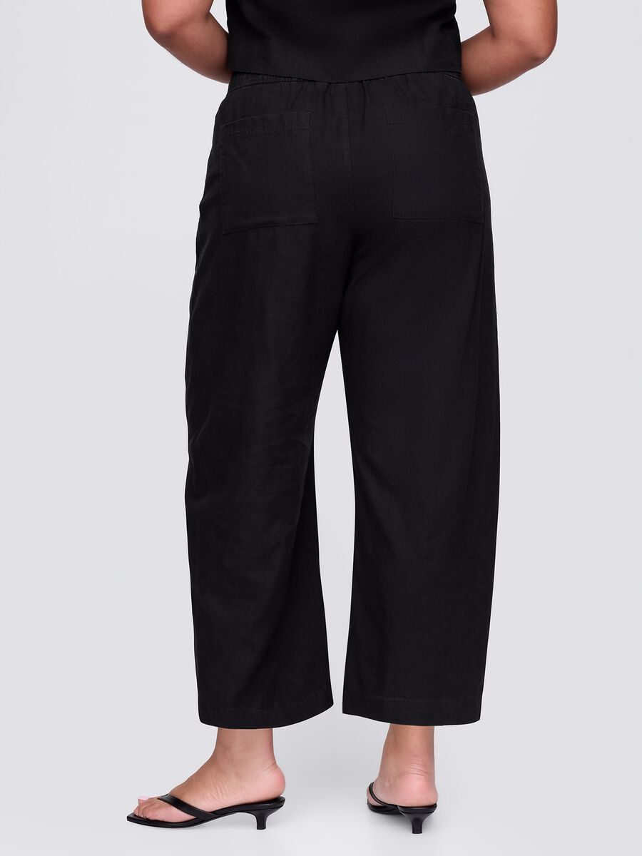 Pantaloni palazzo neri in lino e viscosa Donna_6