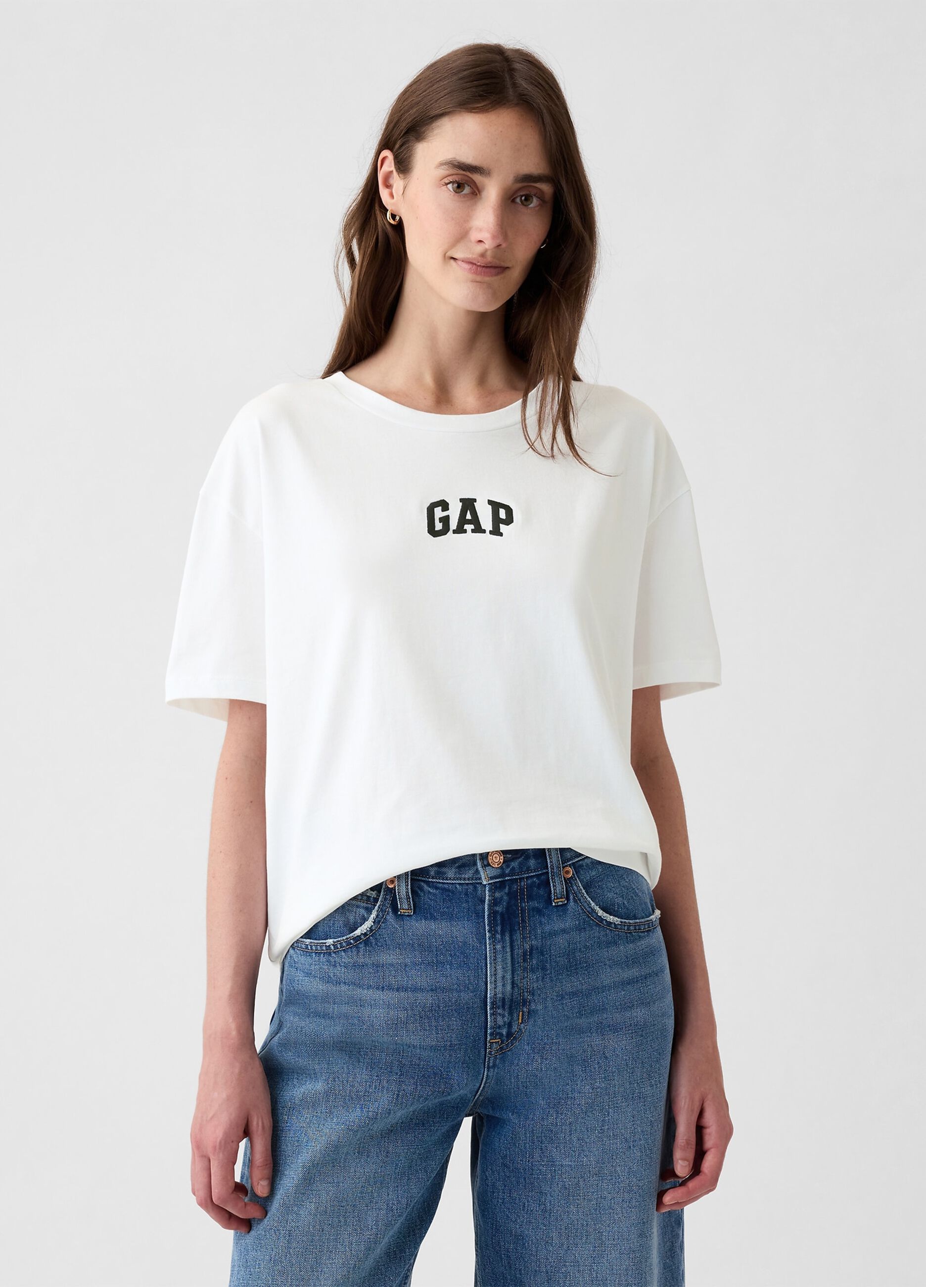 T-shirt bianca a maniche corte in cotone