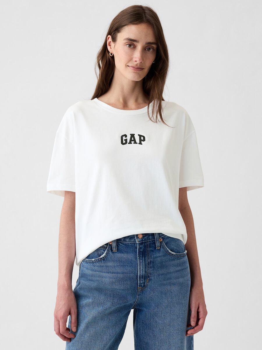 T-shirt bianca a maniche corte in cotone Woman_0