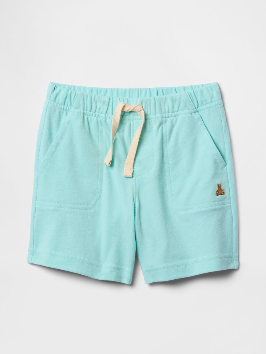 Pantaloncini morbidi azzurri con logo ricamato Bimbo_0