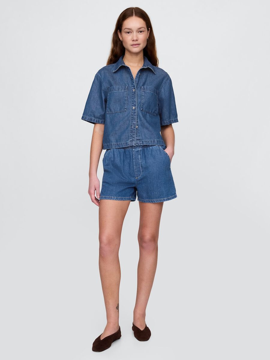 Shorts in denim con elastico in vita Donna_4