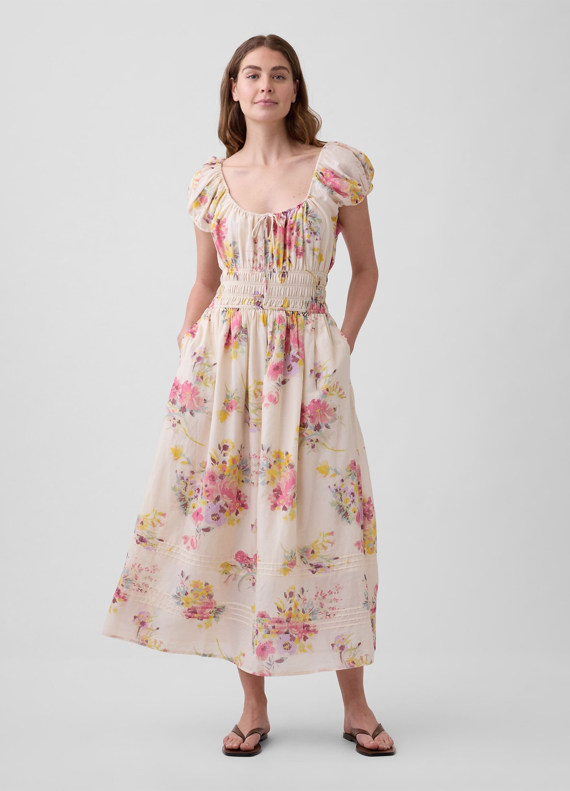 Abito midi in puro cotone a fiori