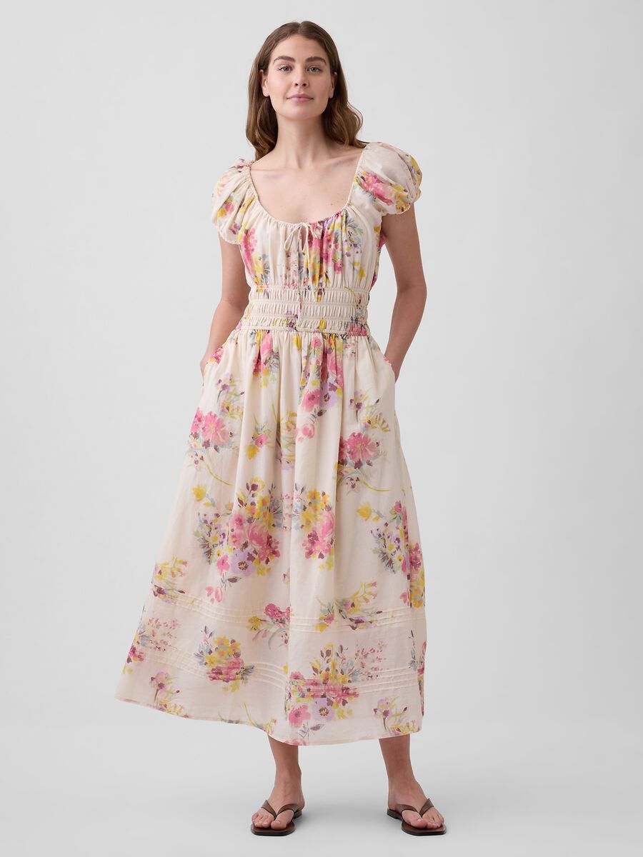Abito midi in puro cotone a fiori Donna_0