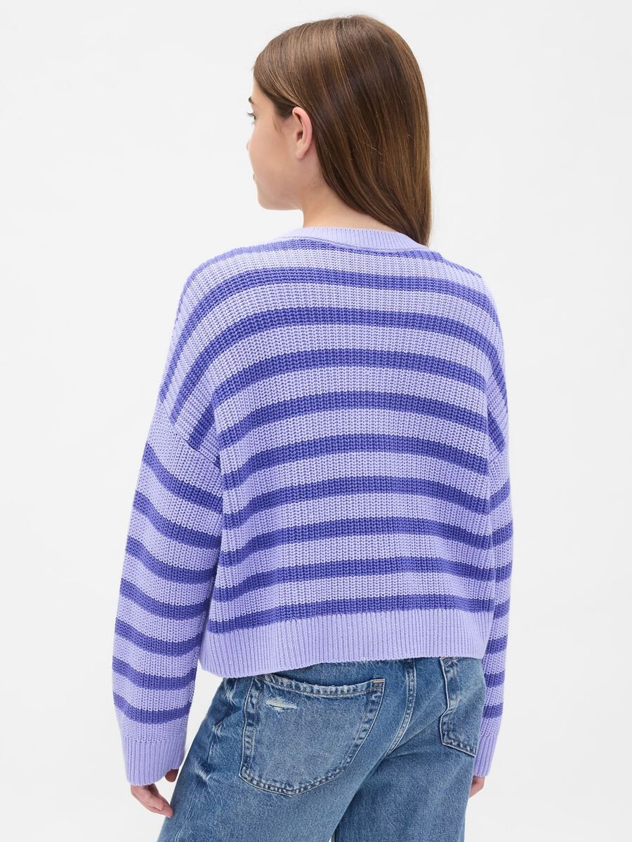 Cardigan viola a righe in cotone Bambina_1