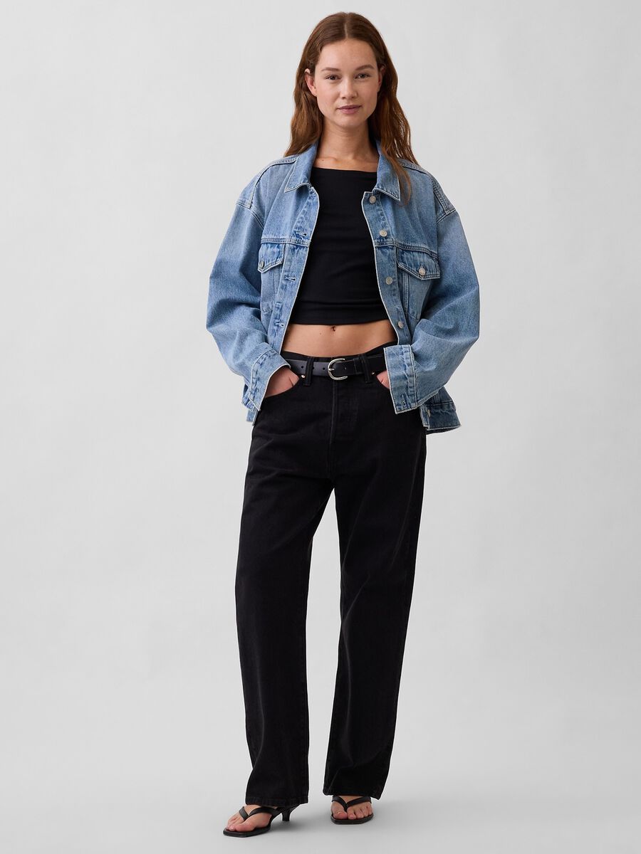 Blue regular fit pure cotton denim jacket Woman_1