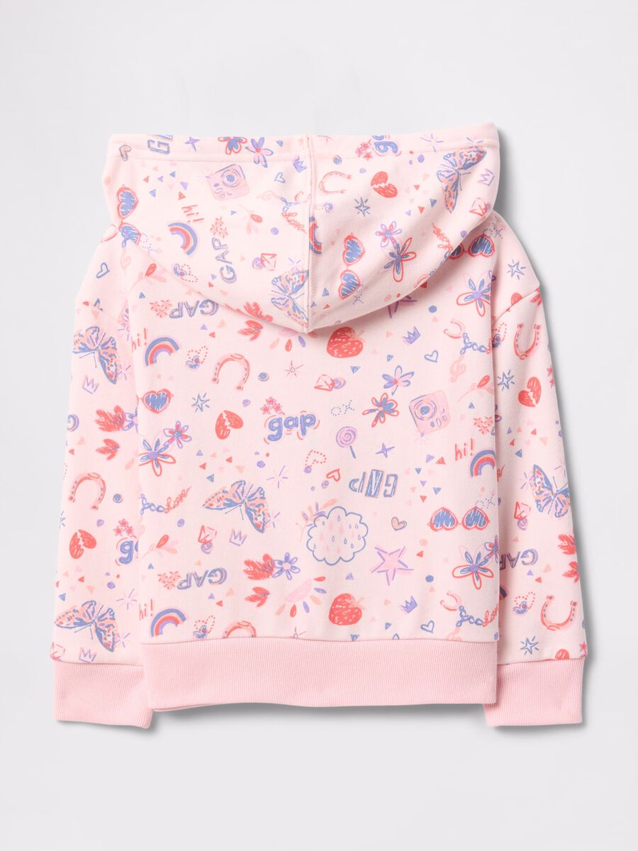 Full-zip rosa con cappuccio e stampa all-over Bimba_1