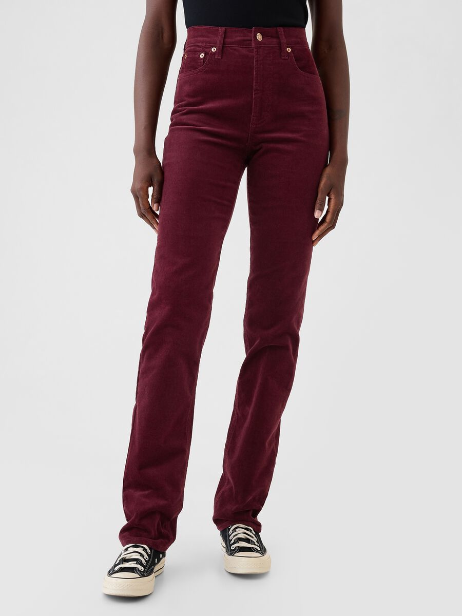 Pantalone straight a vita alta in corduroy Donna_1