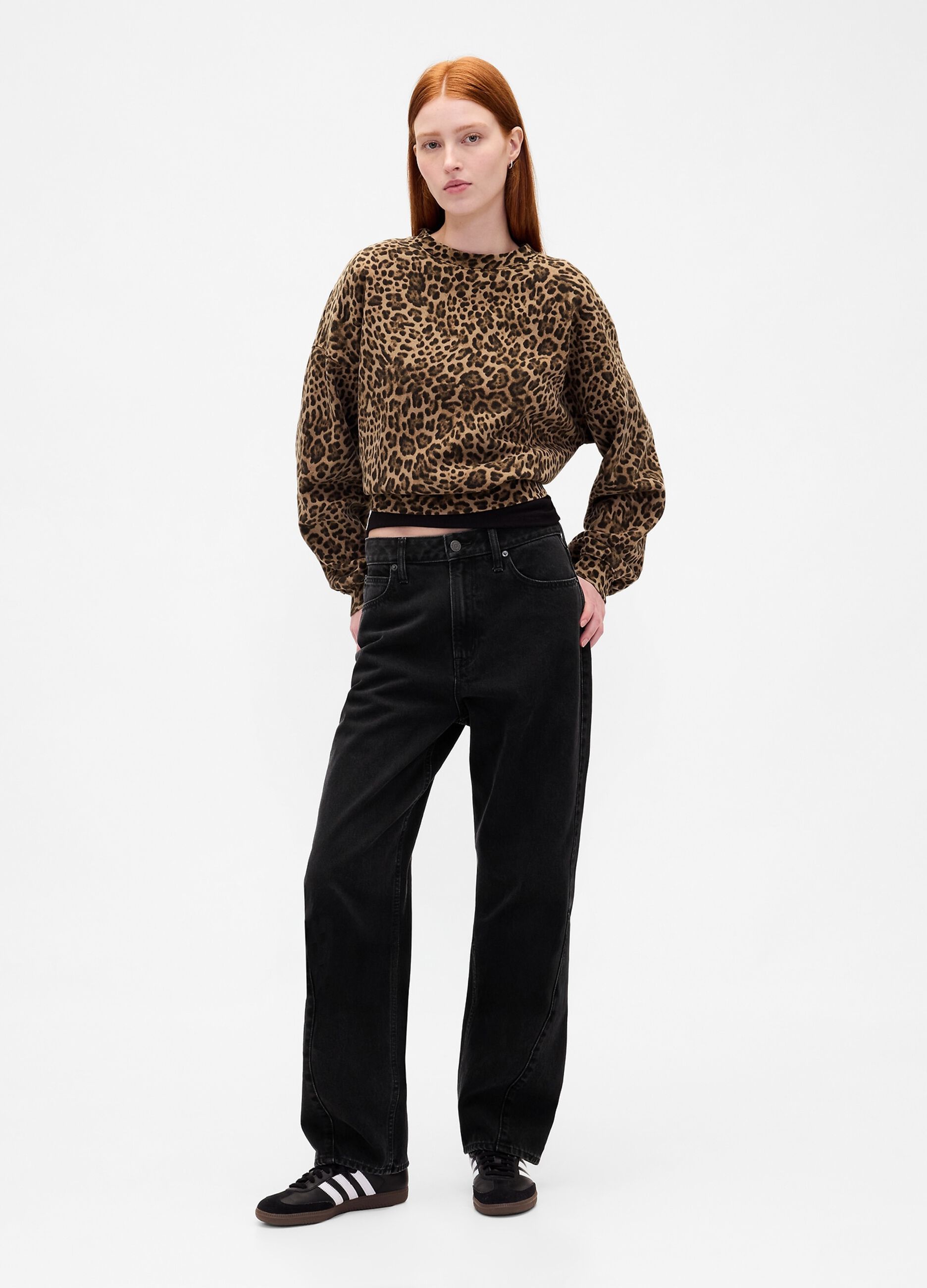 Brown Leopard Print Crew Neck Sweatshirt_2