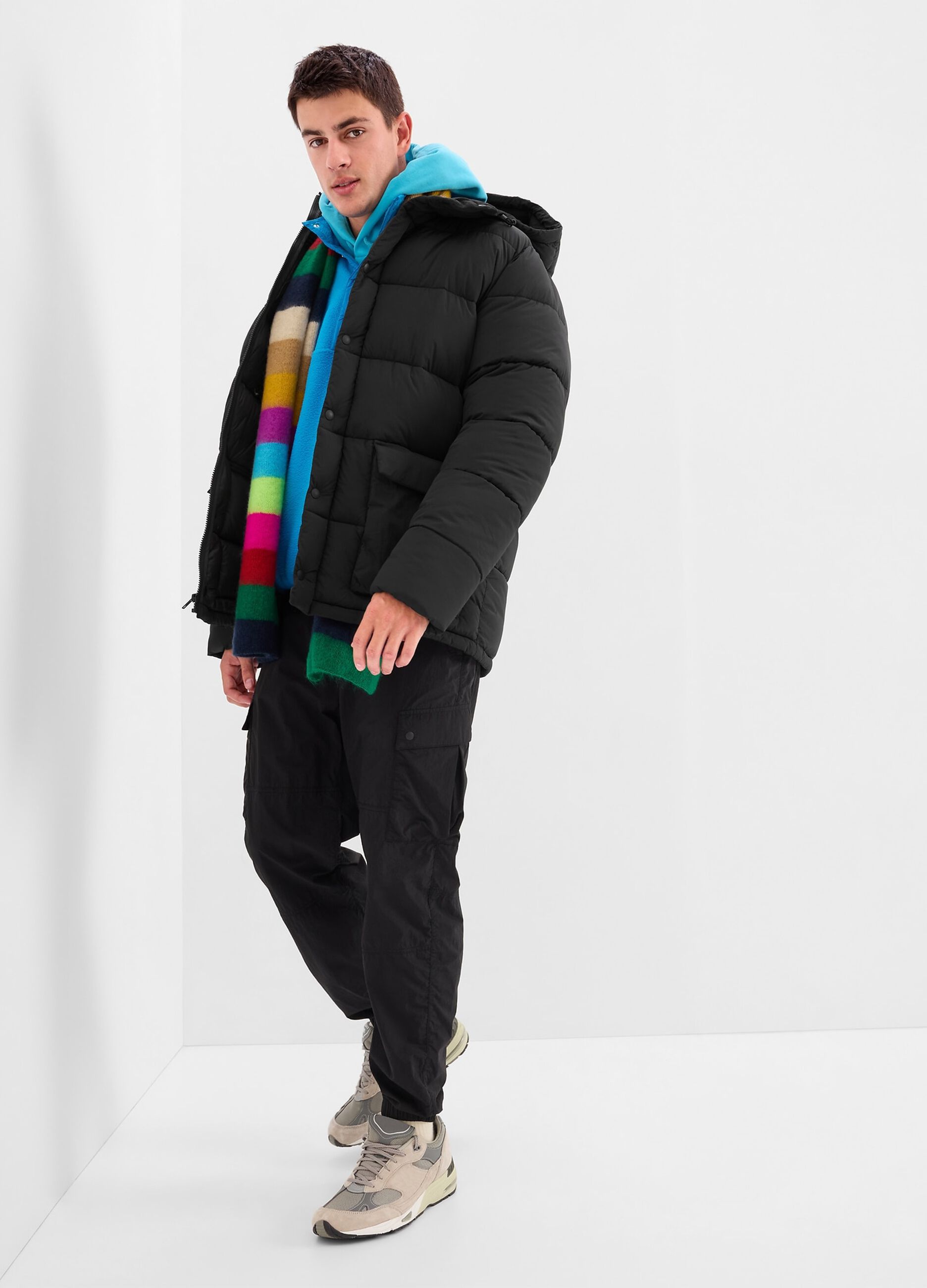 Quilted and padded jacket with hood
