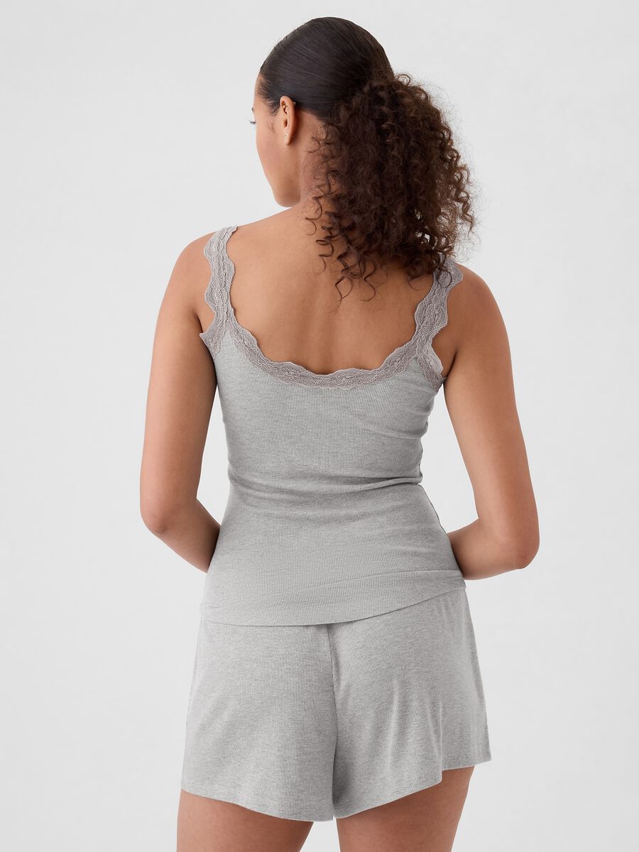 Pigiama grigio elasticizzato con dettagli in pizzo Donna_2