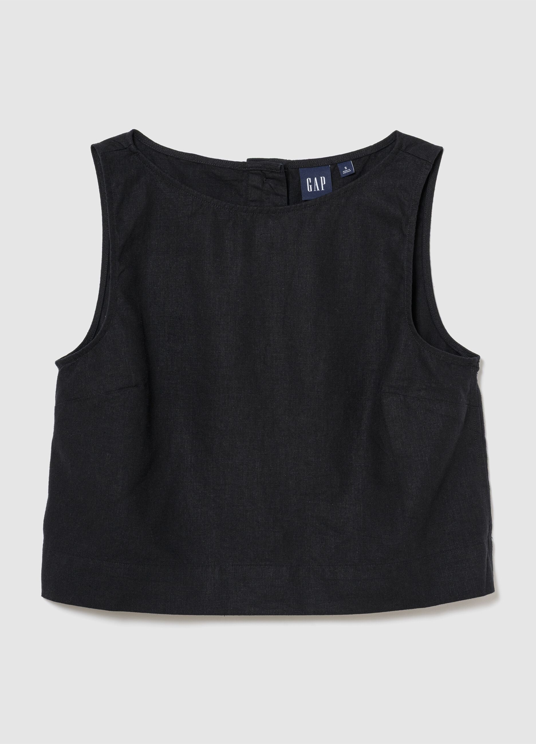 Top smanicato in misto lino