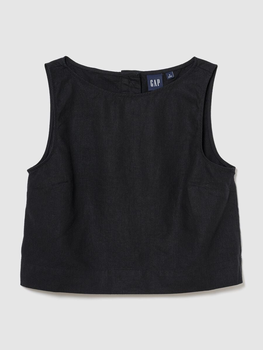 Top smanicato in misto lino Donna_3