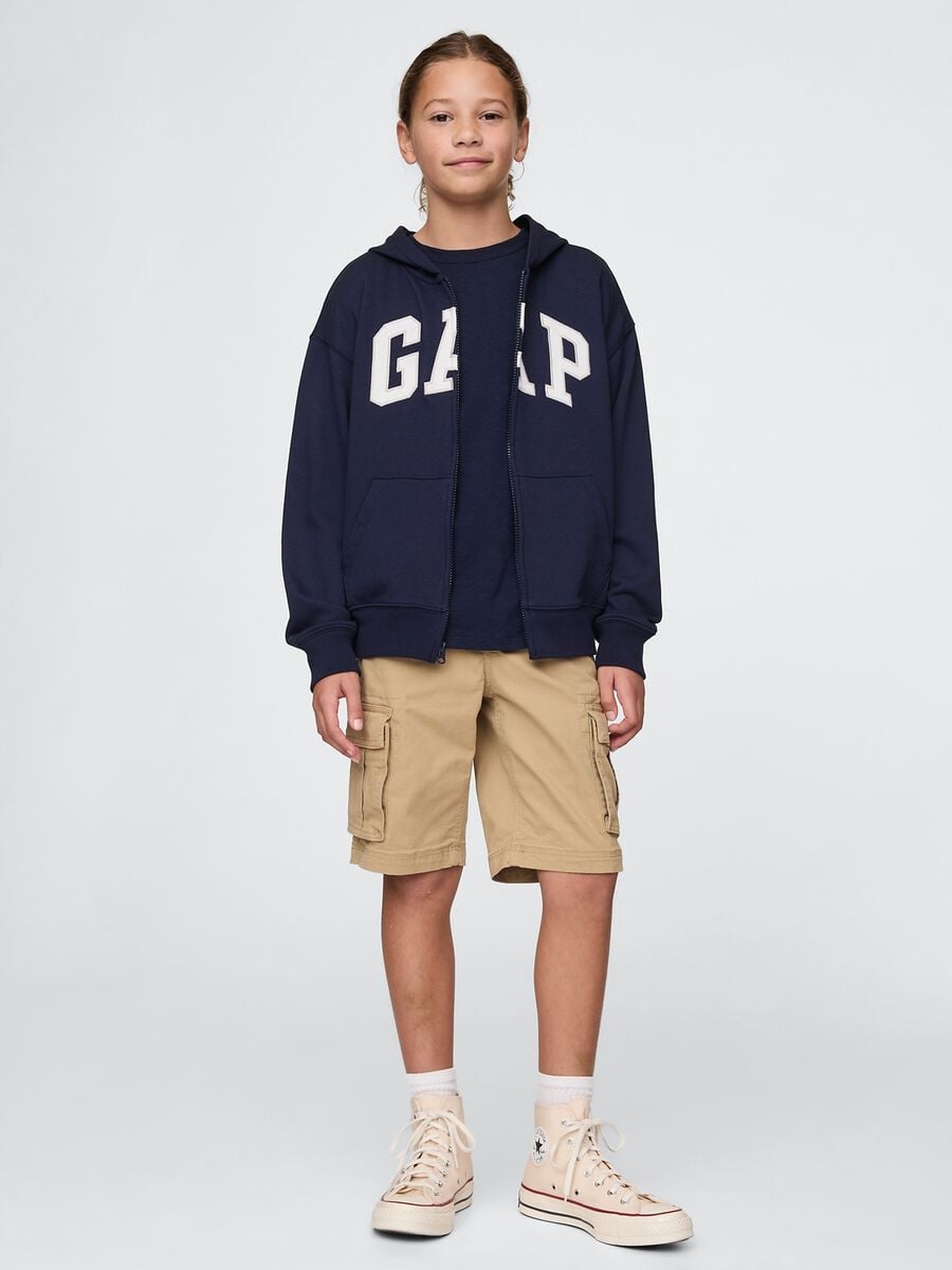 Felpa con logo GAP, cappuccio e zip in misto cotone Bambino_1