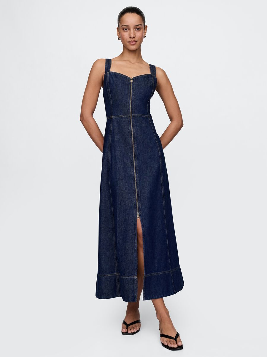 Abito lungo denim con zip frontale Donna_0