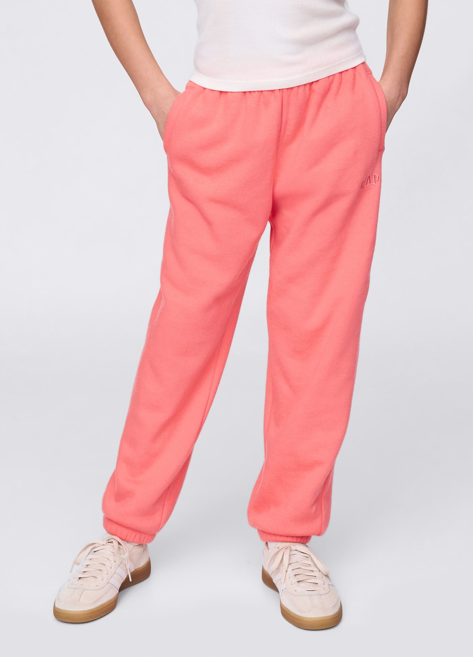 Joggers rosa con profili elasticati e ricamo logo_1