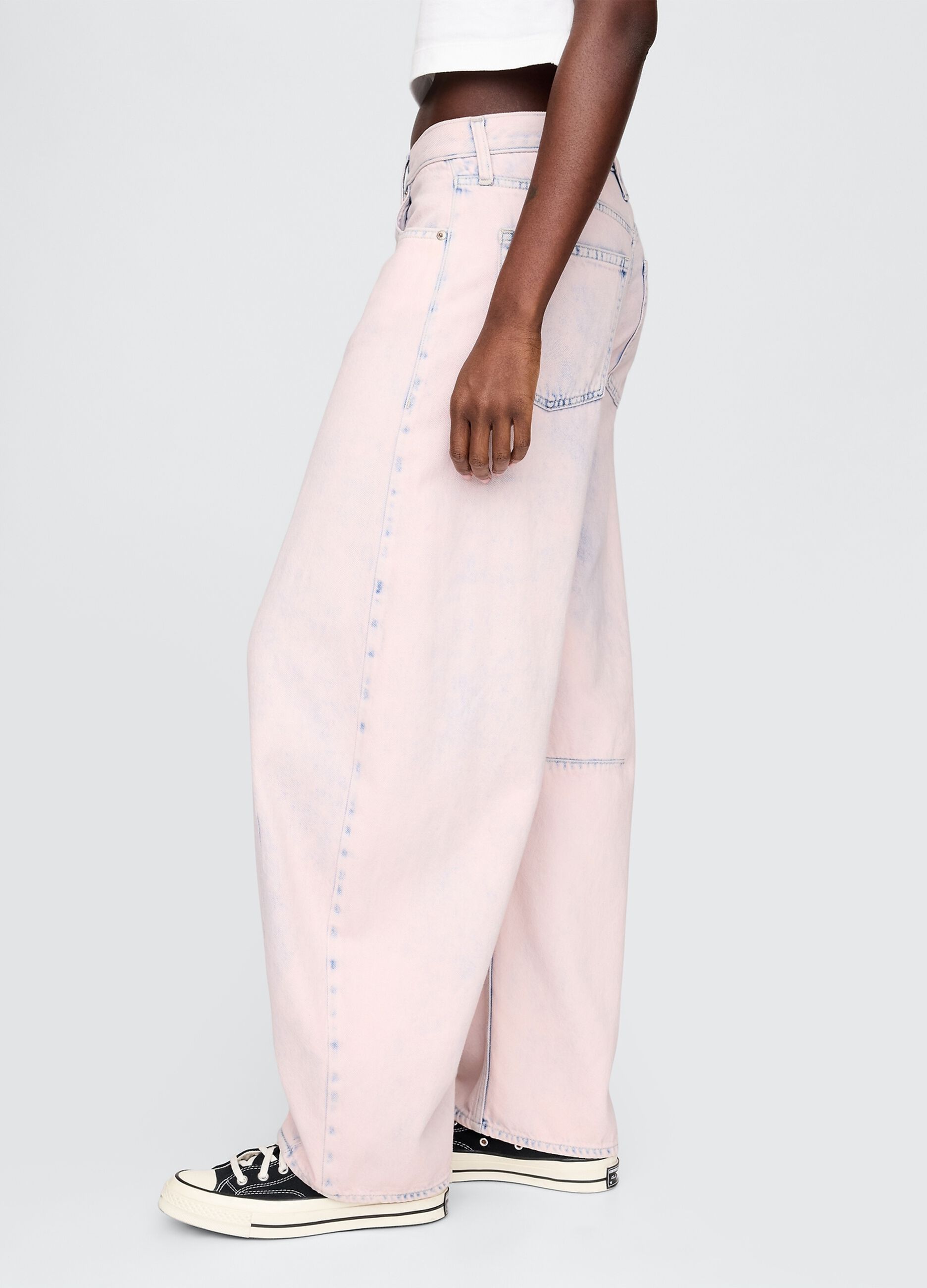 Pantaloni larghi rosa sfumato effetto denim_3