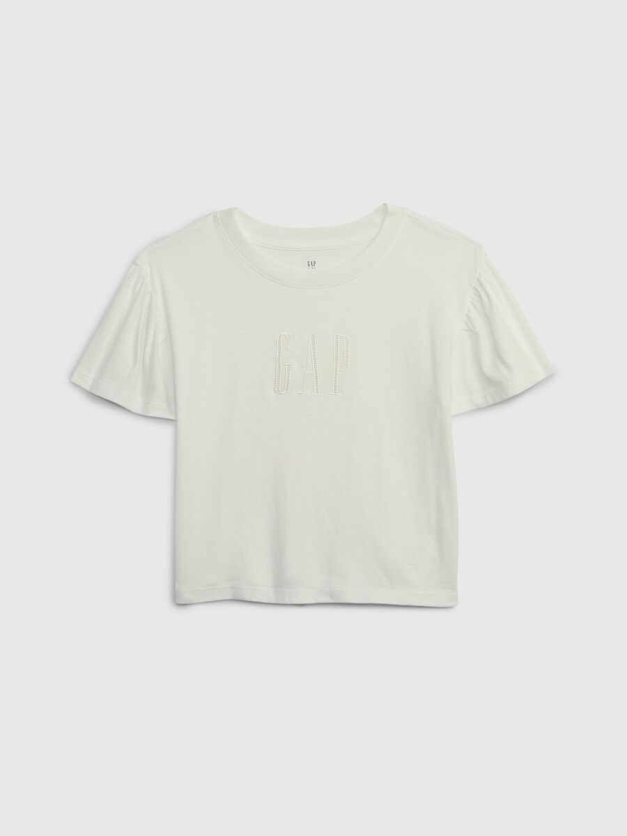 T-shirt in cotone bio con ricamo logo Bambina_0