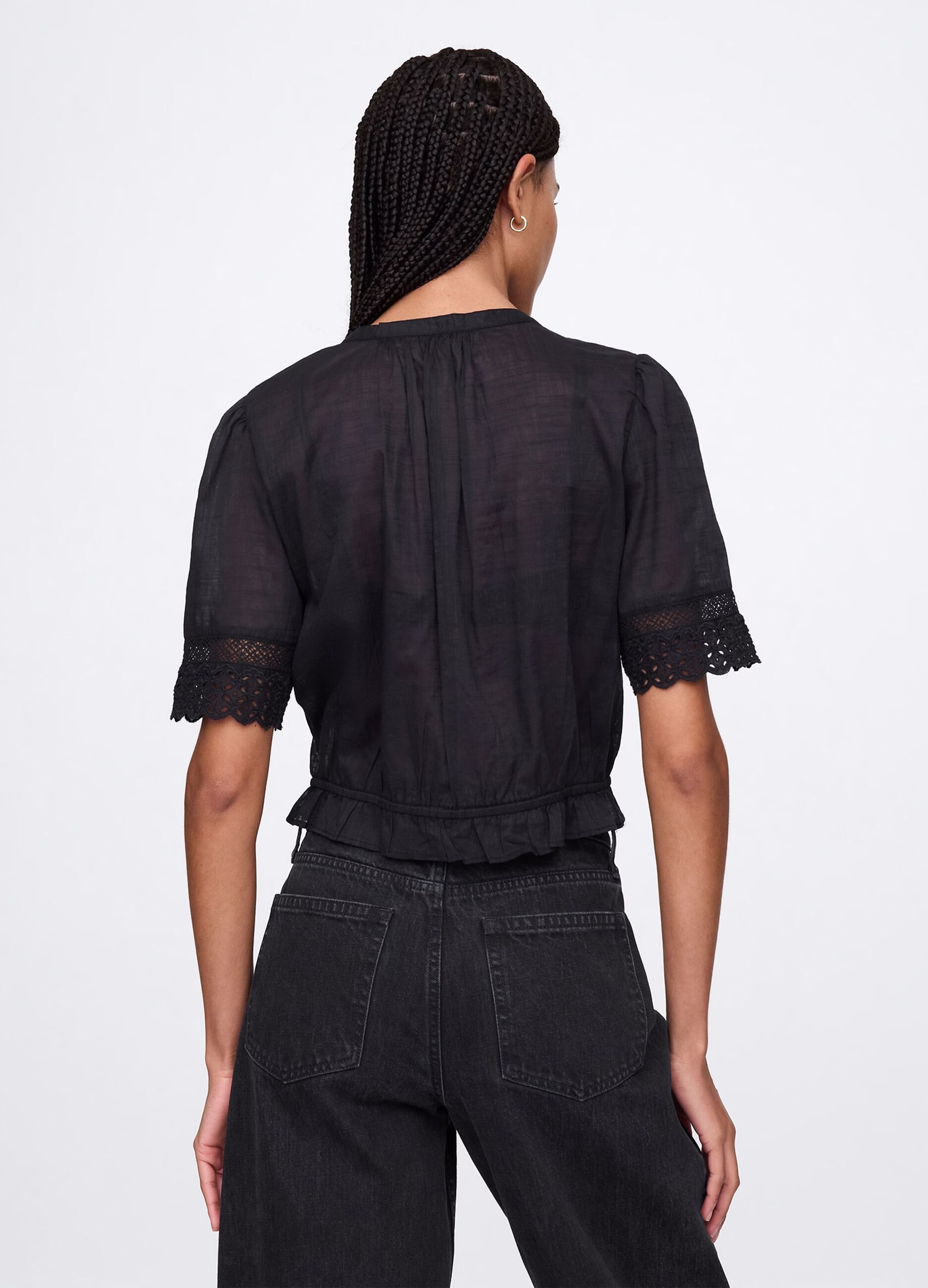Blusa nera ricamata in cotone_2