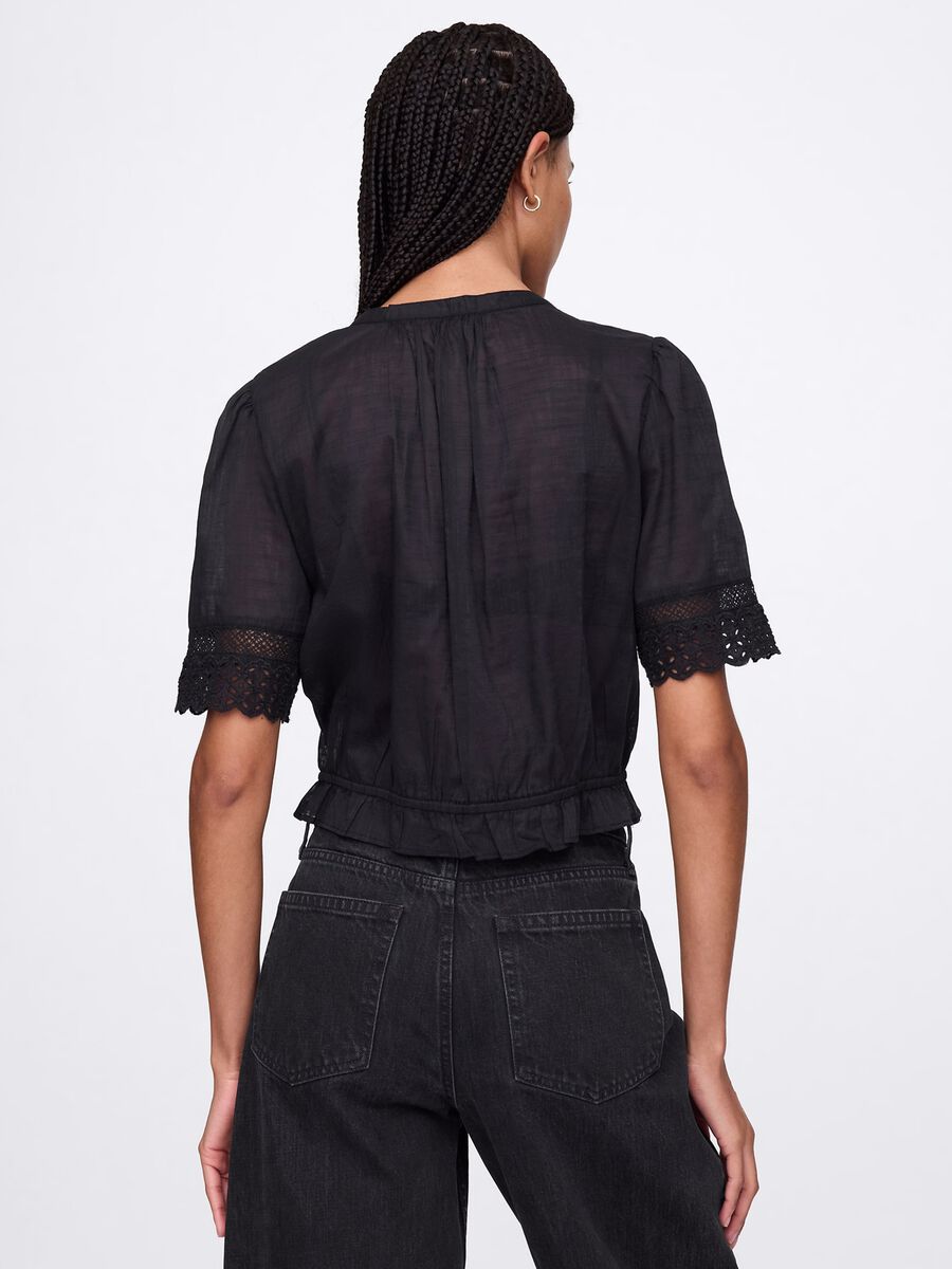 Blusa nera ricamata in cotone Donna_2
