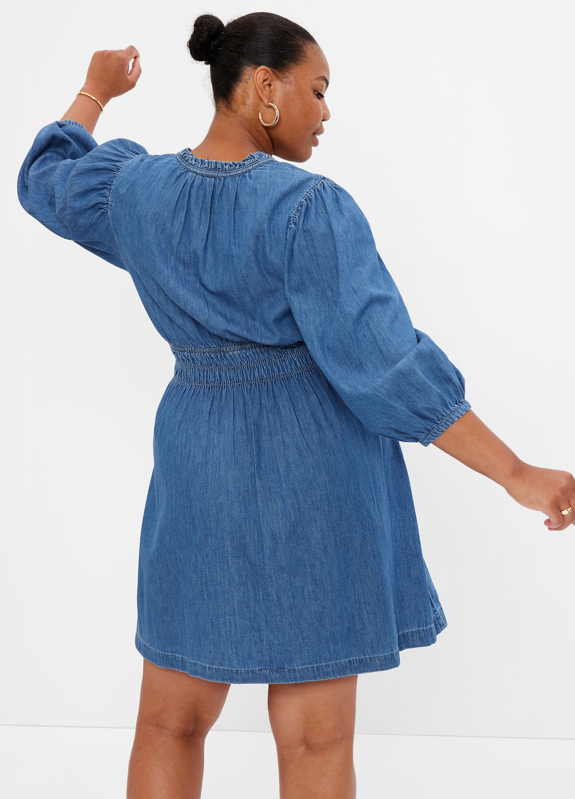 Denim dress with puff sleeves_3